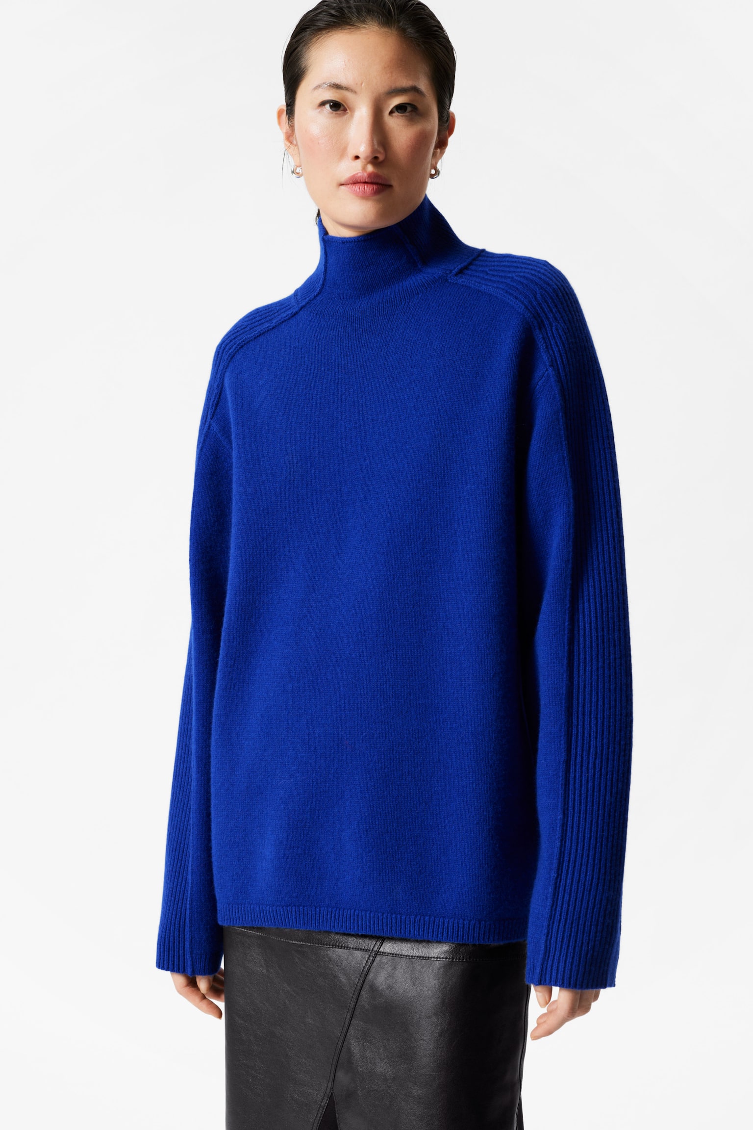 Panelled Wool Turtleneck Jumper - Blue/White - 1