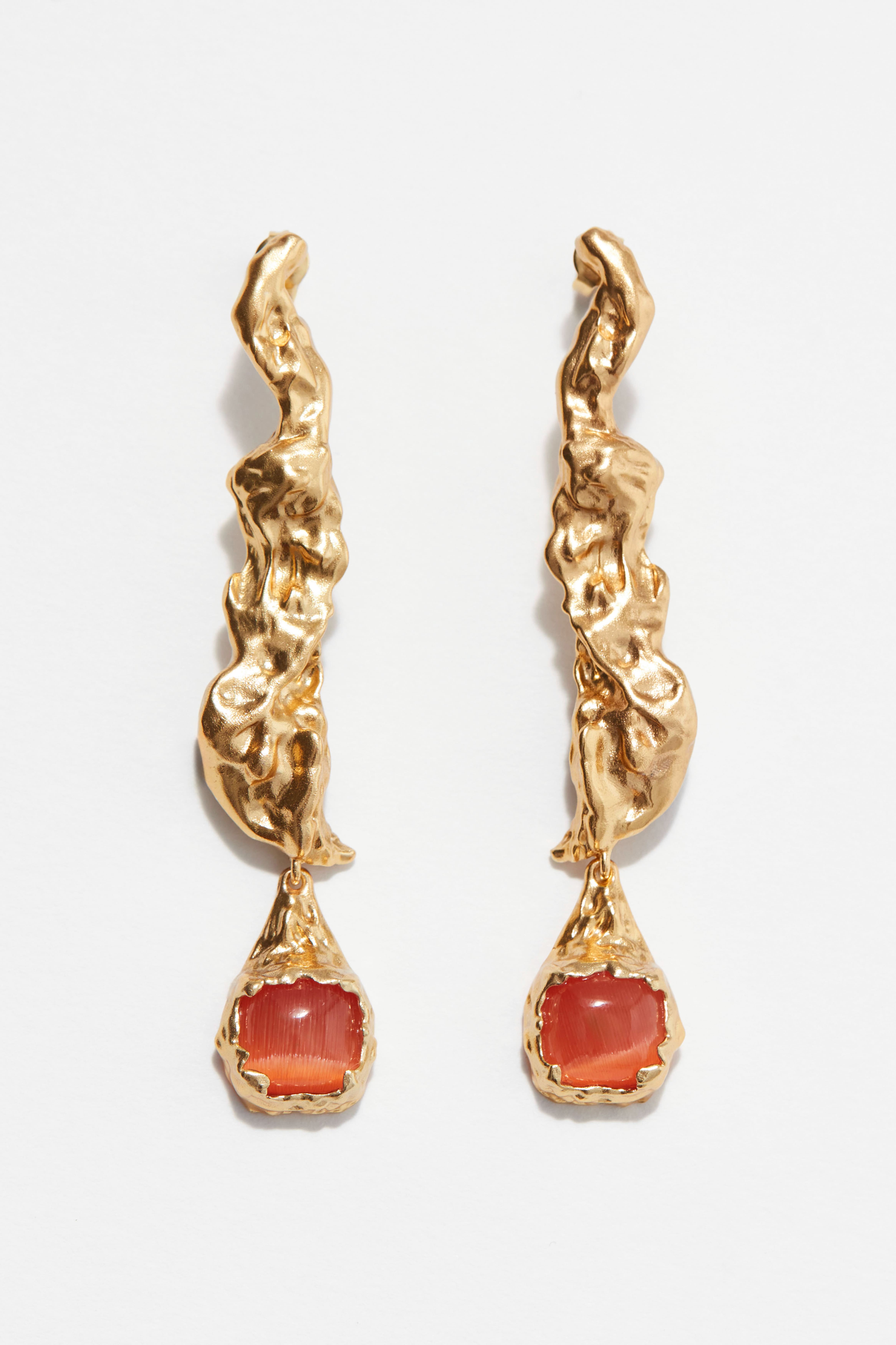 Lange oorbellen met steentjes - Goud/oranje