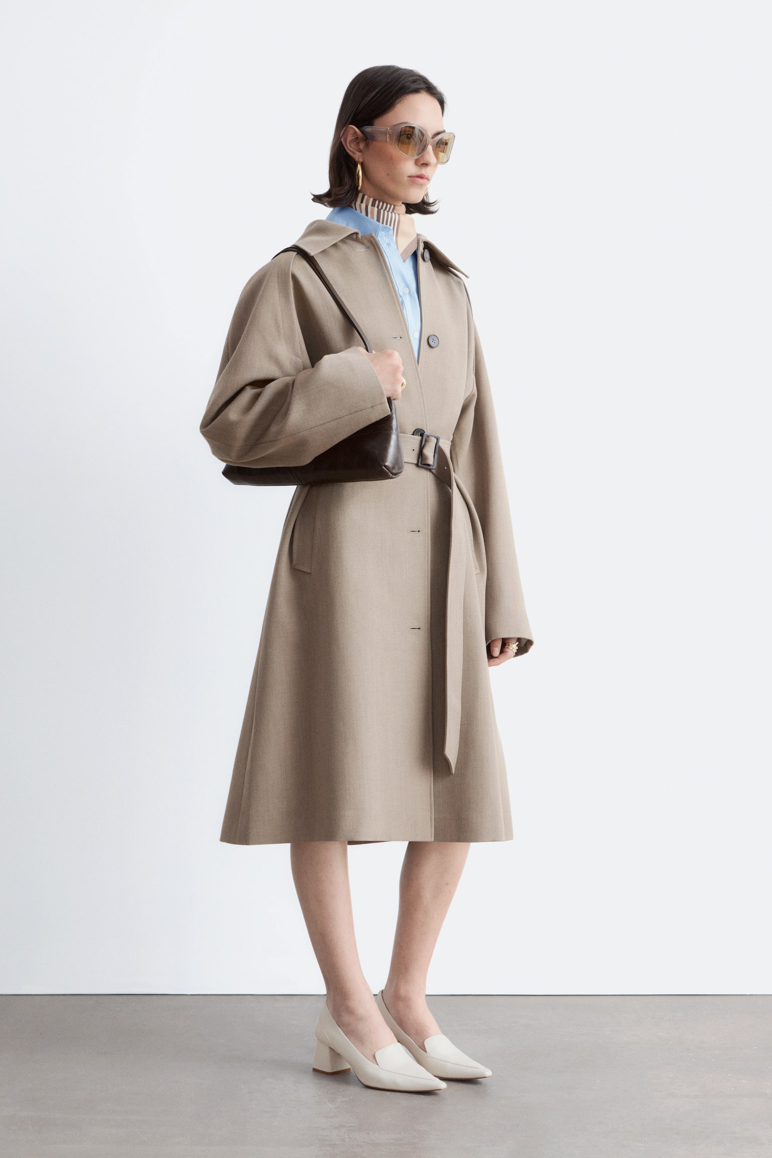 Trench in lana con cintura annodabile - Talpa/Nero - 7