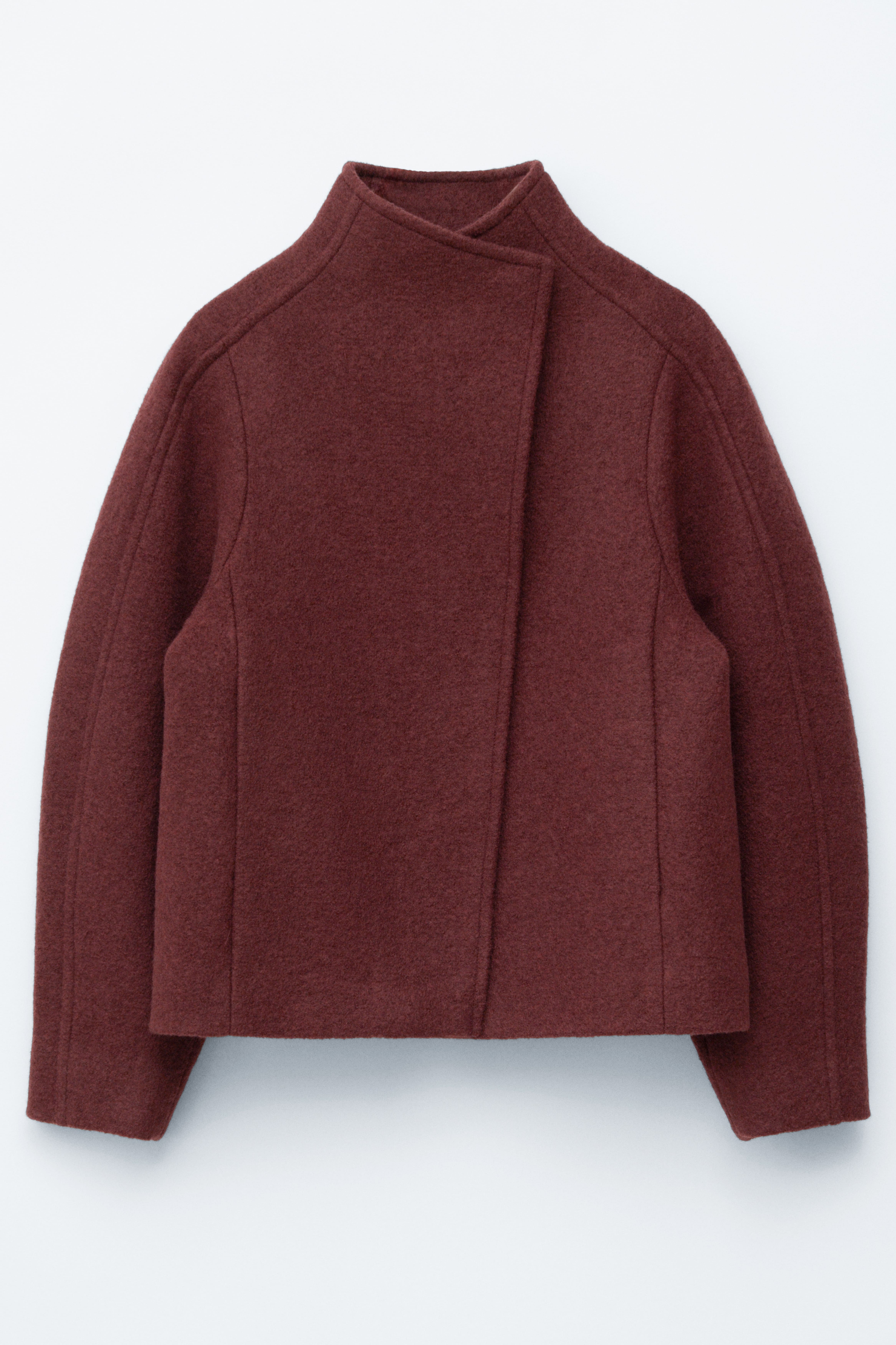 Asymmetrische Wolljacke - Dunkelrot/Schwarz