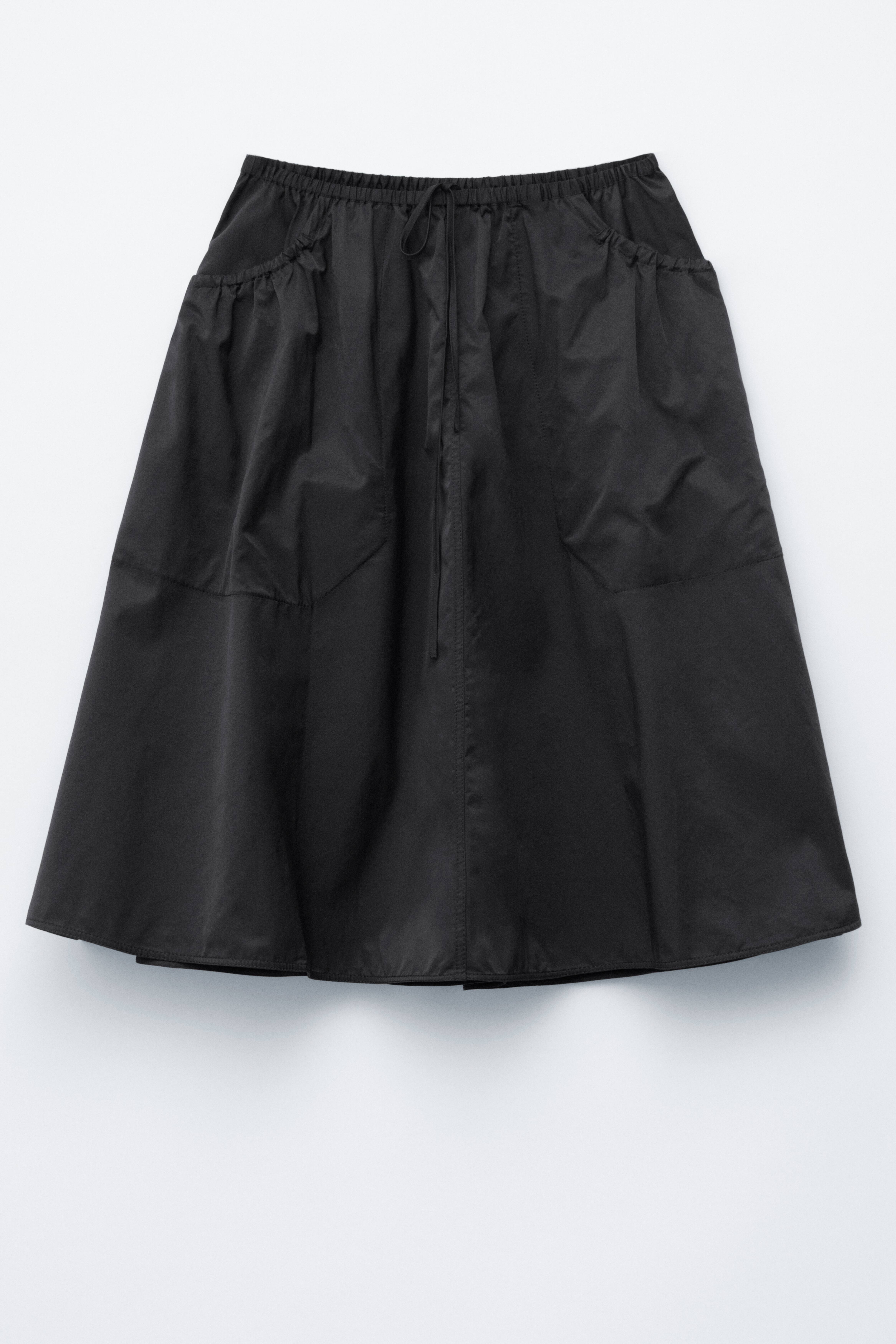 Rynket midinederdel i twill - Sort