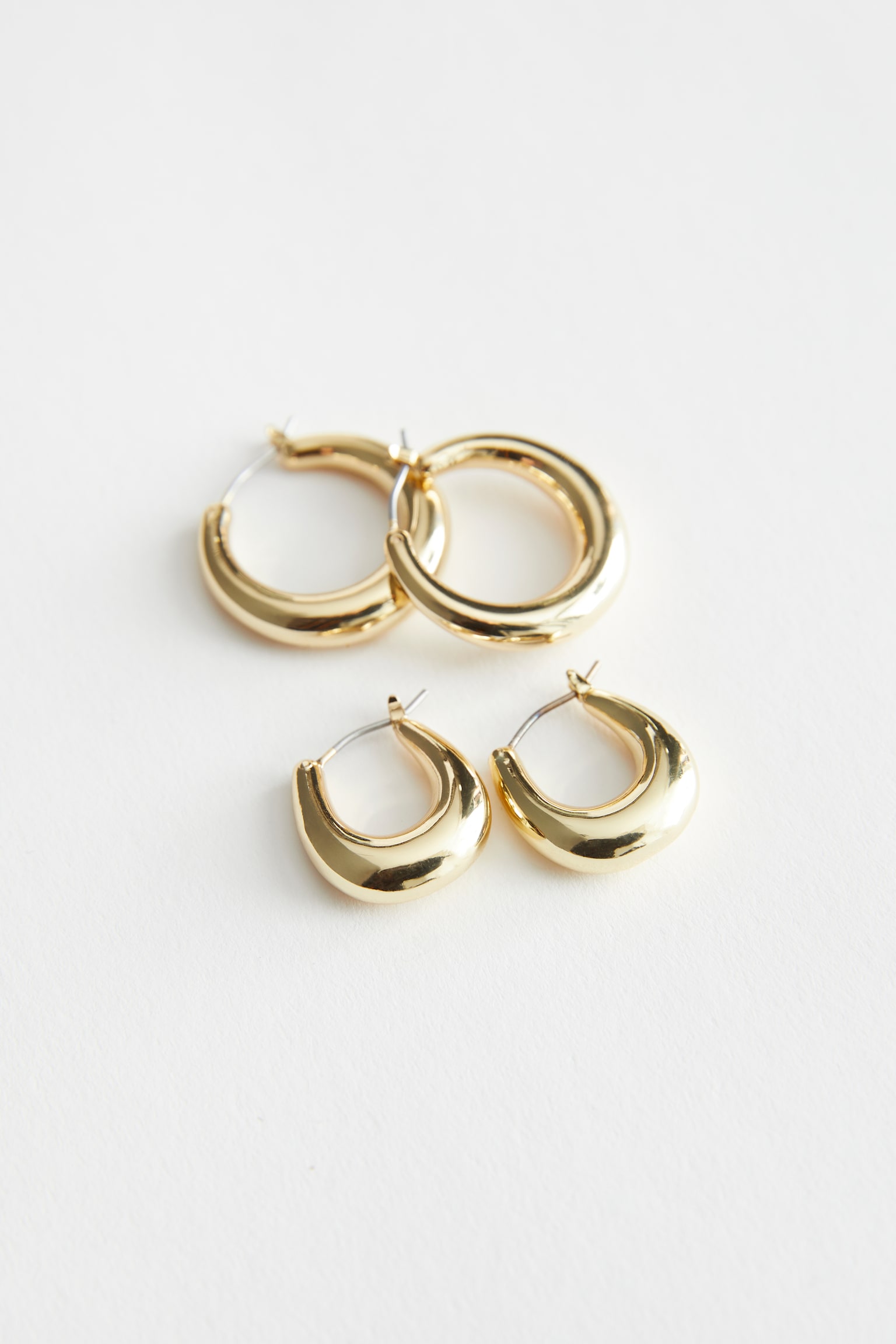 Chunky Hoop Earrings Set - Gold - 1