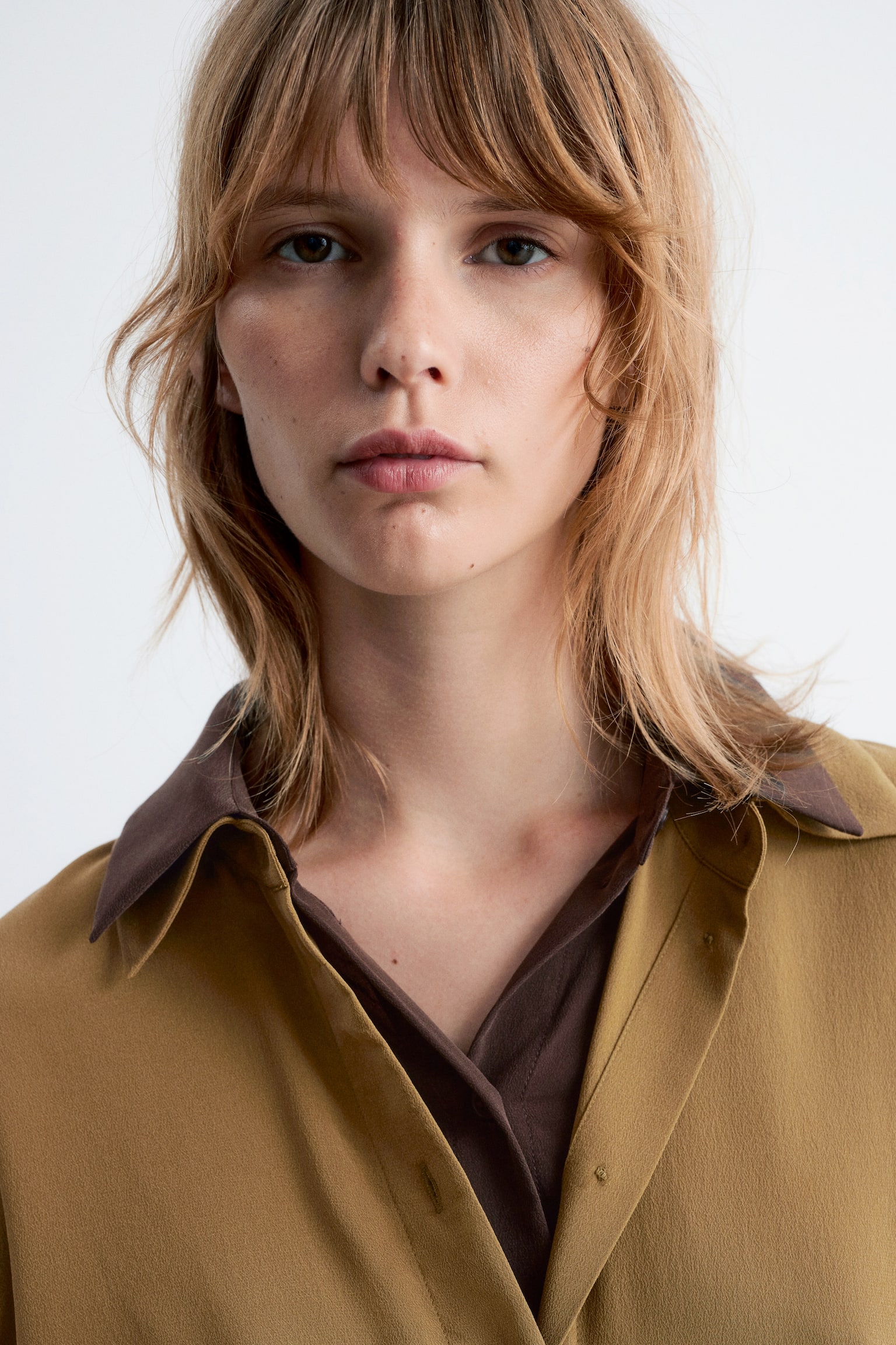 Seidenbluse - Khaki-Braun/Dunkelrot - 1