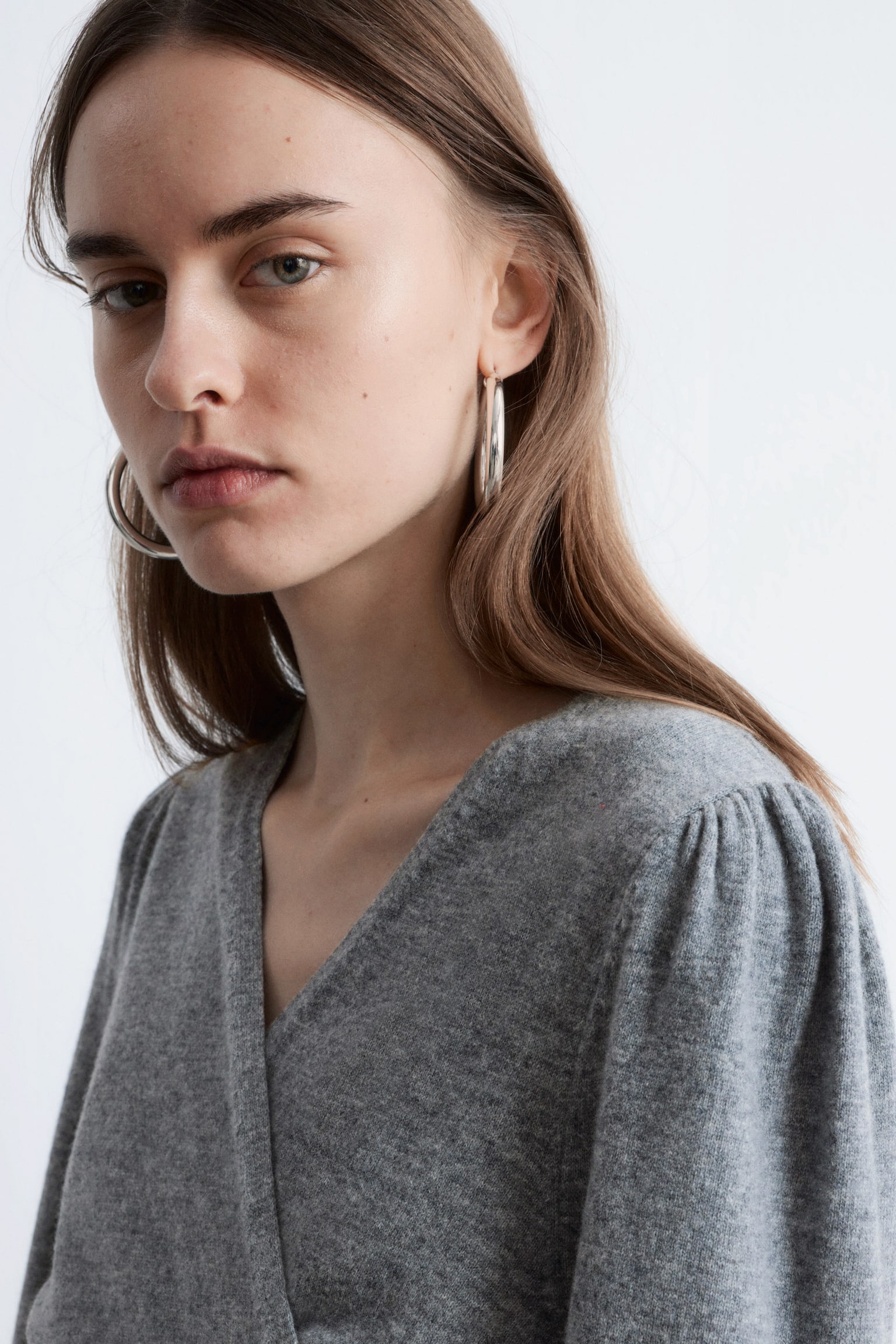 Kofta i merinoull med omlott - Grå/Melange/Ljus greige/Blåmelerad - 3