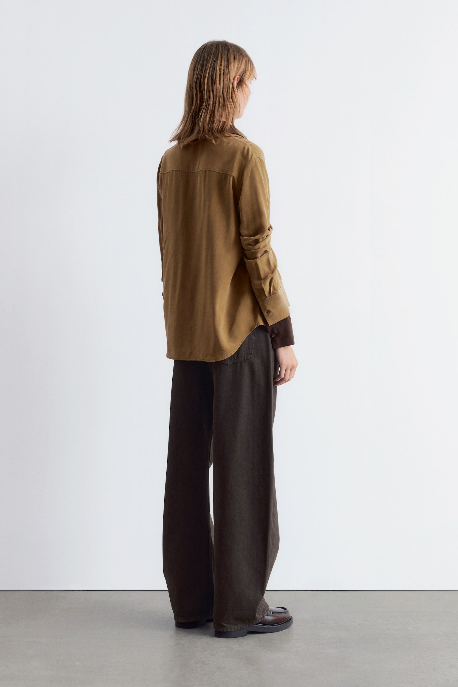 Seidenbluse - Khaki-Braun/Dunkelrot - 5