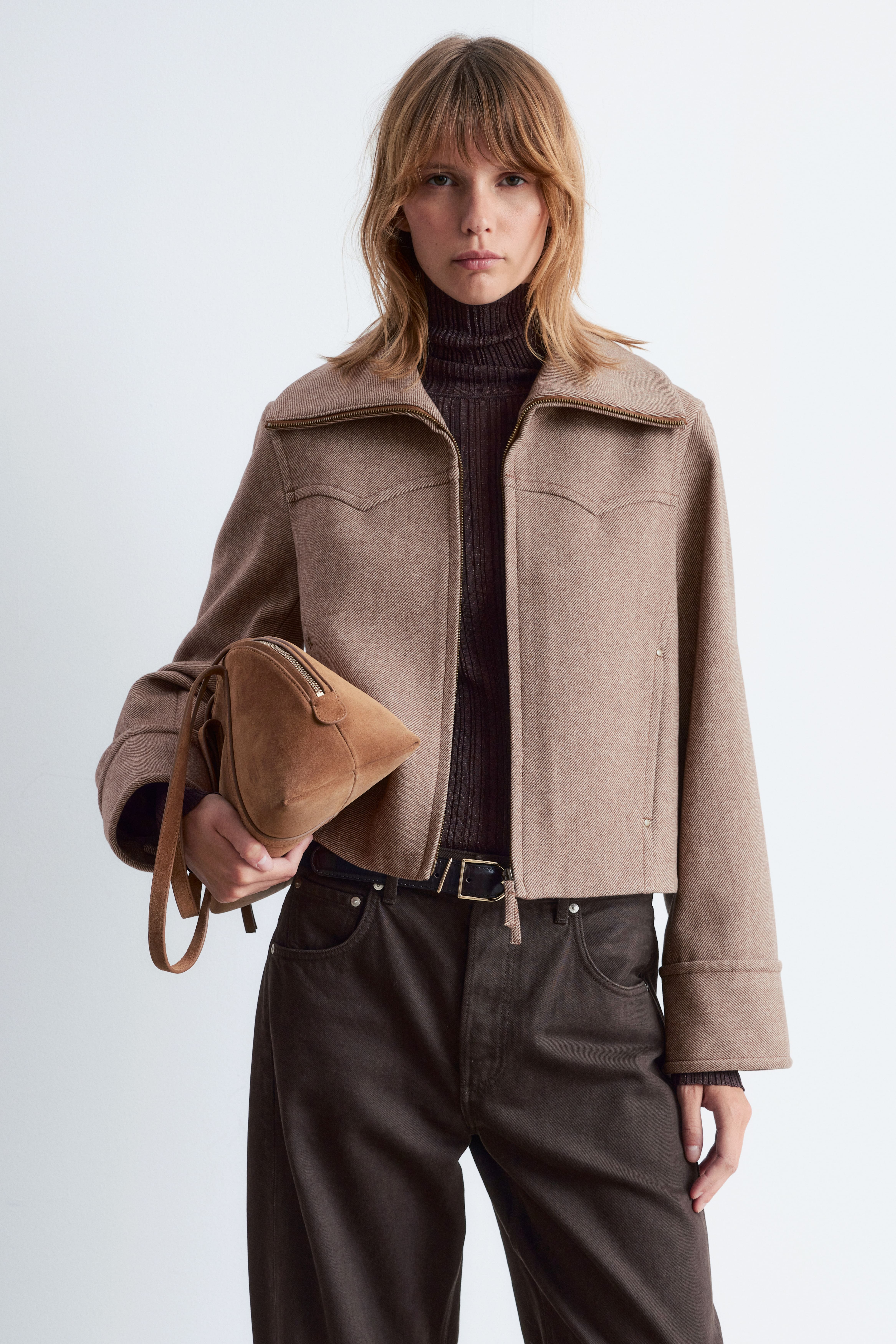 Croppet ulljakke - Lysebrun