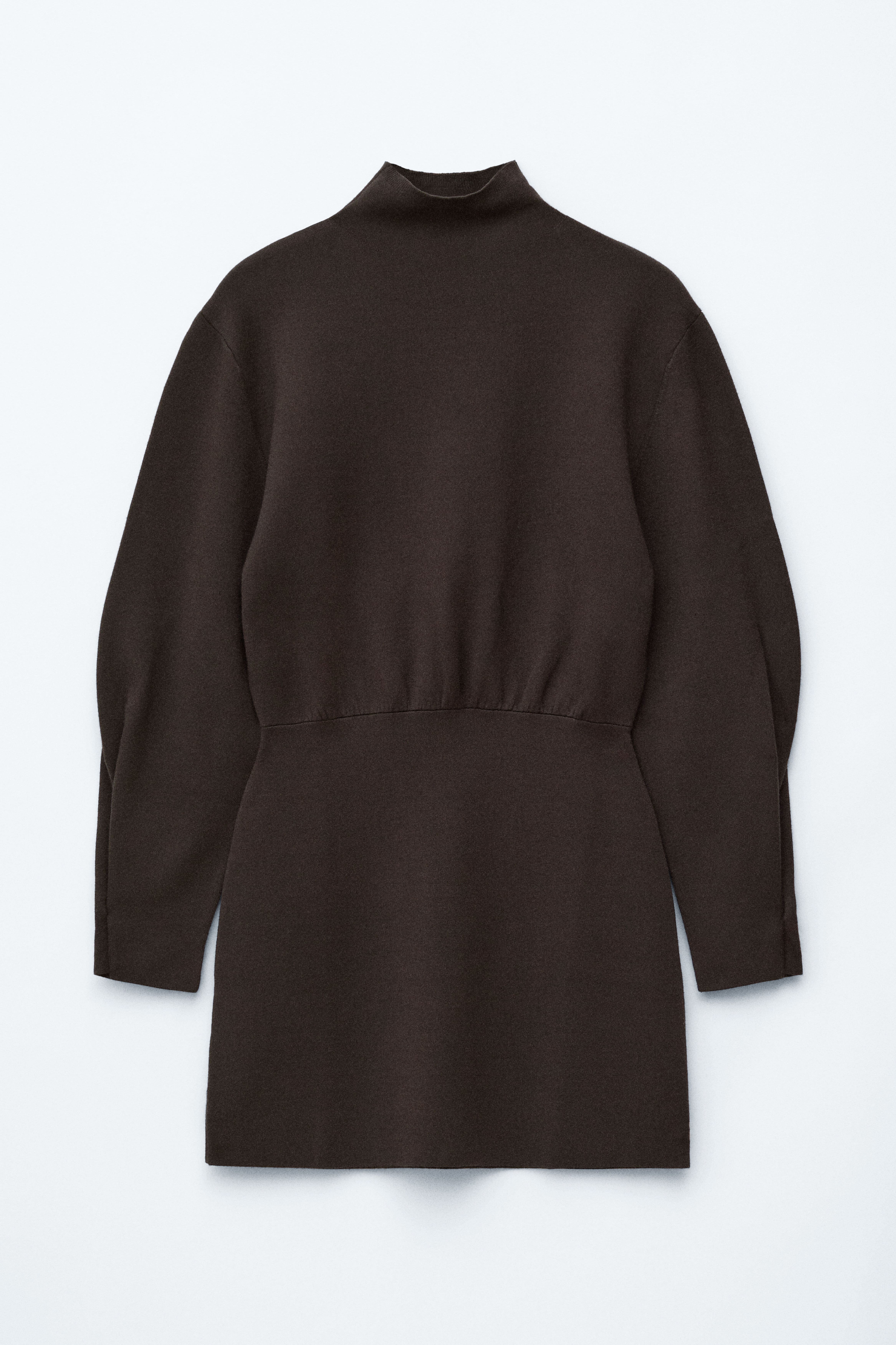 Mini-Strickkleid mit Stehkragen - Dunkelbraun