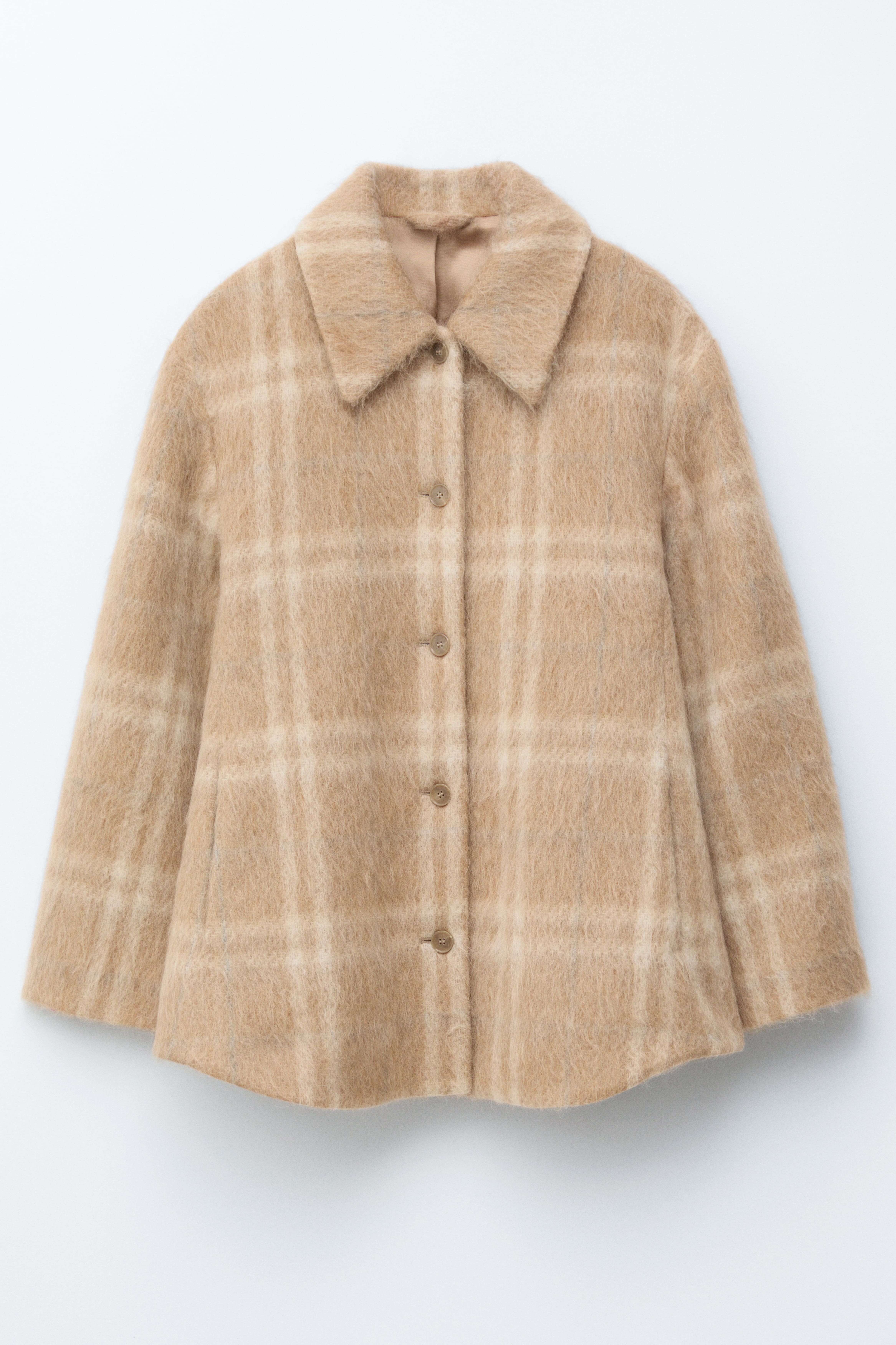 Hemdjacke aus Wolle - Beige kariert