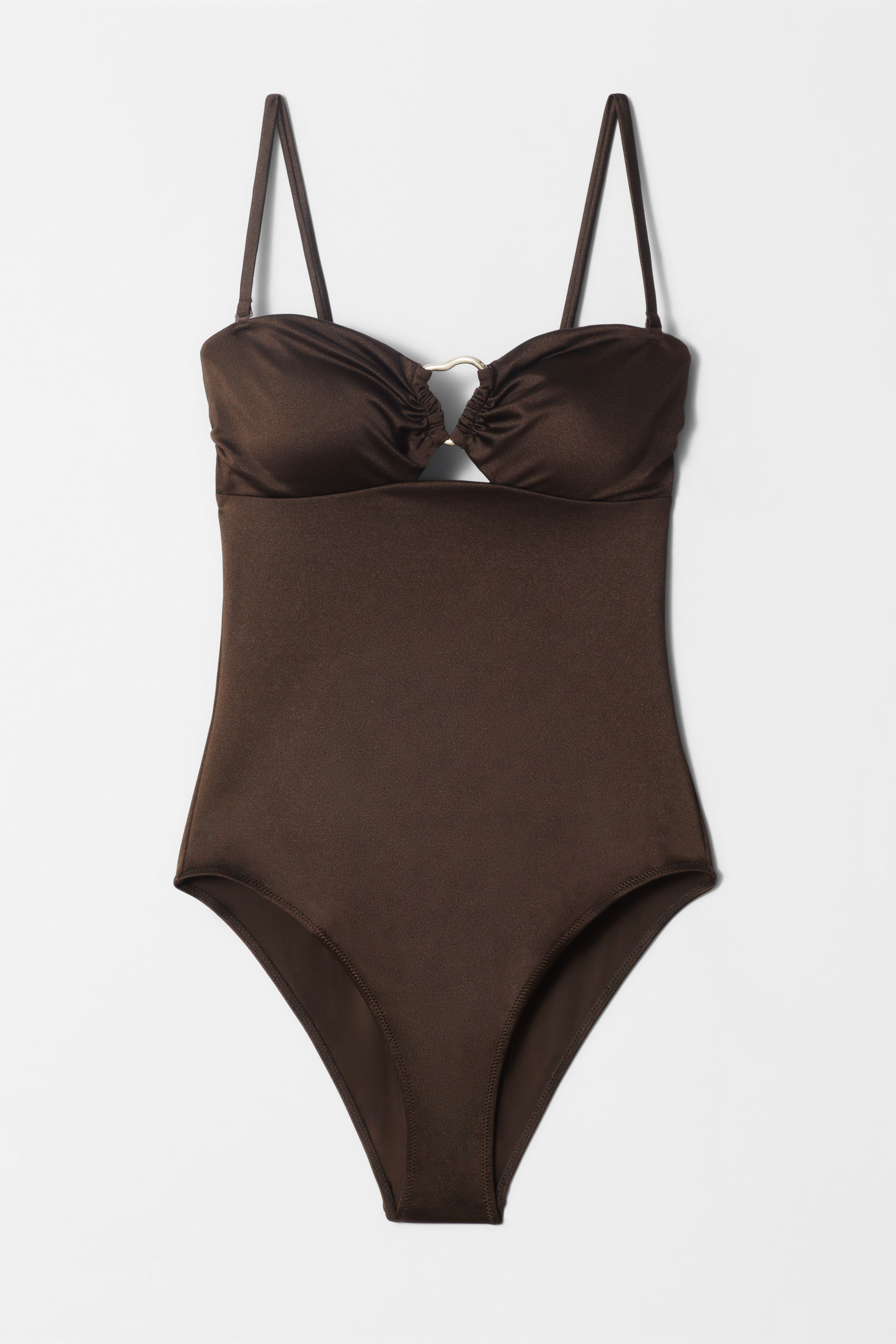 Badedragt med cutout og spænde - Mørkebrun