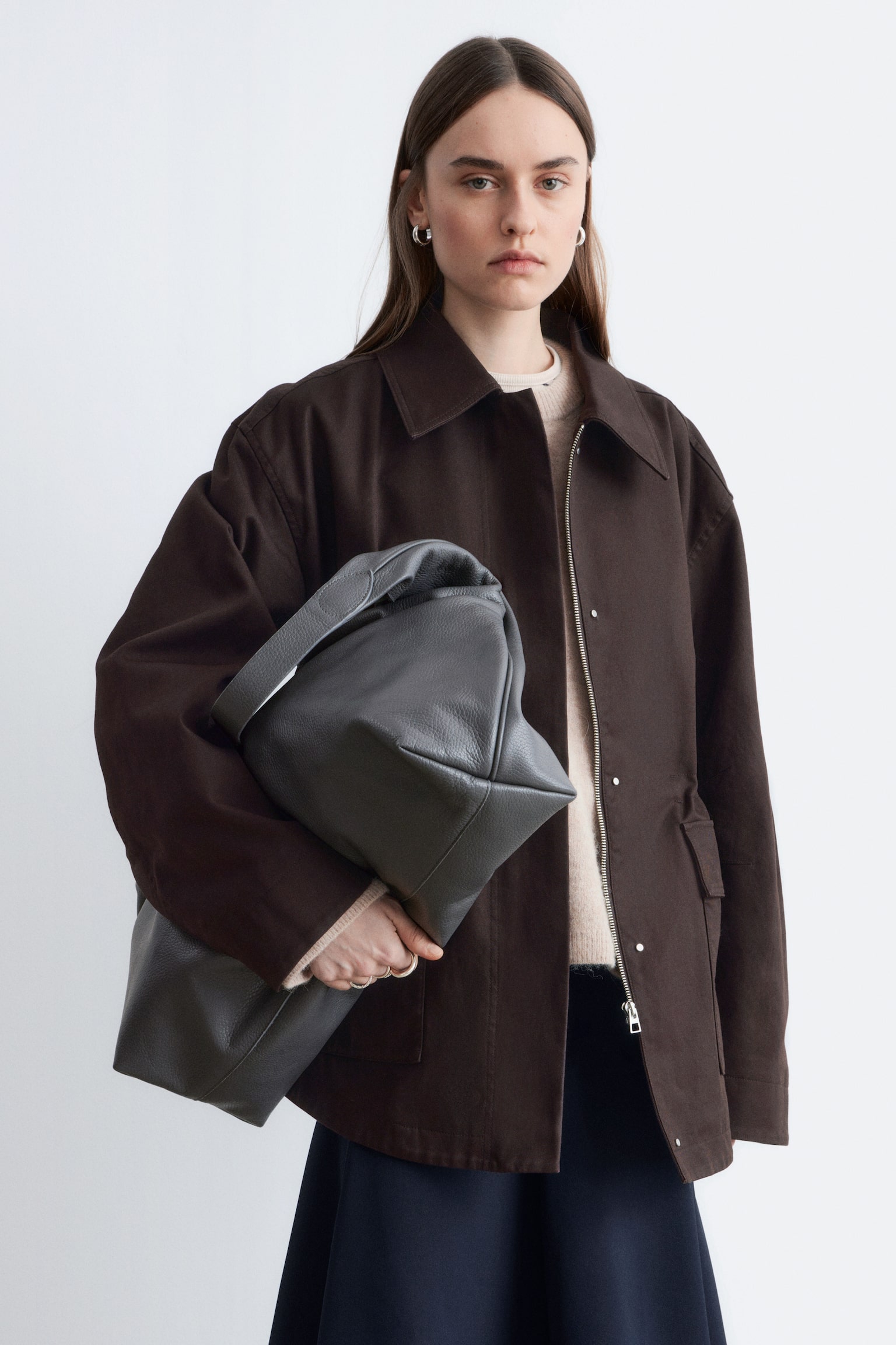 Oversized utility jack met trekkoord - Dark Brown/Mosterdgeel/Kakigroen - 5