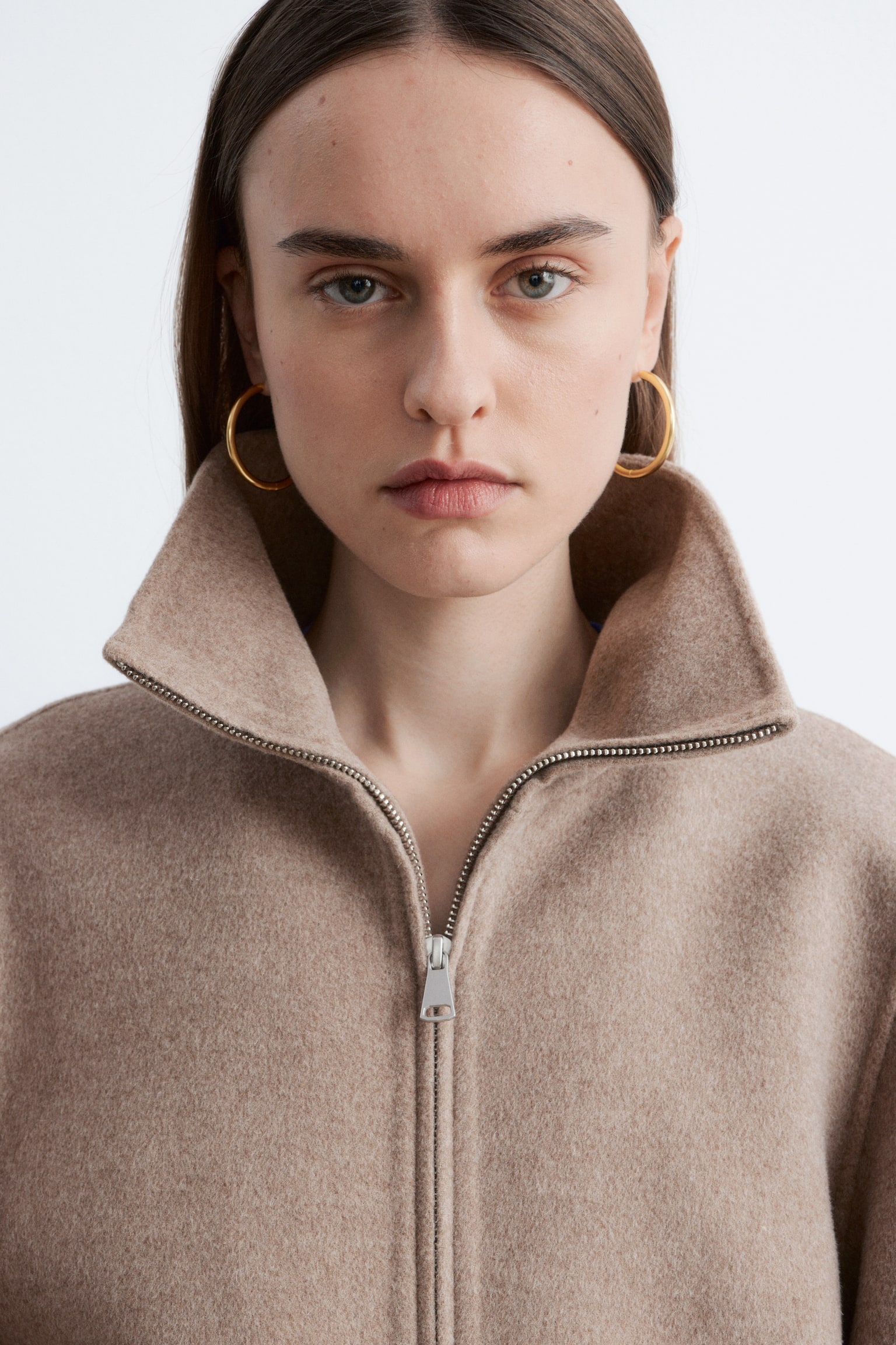 Giacca in lana con zip - Beige scuro/Grigio scuro - 3