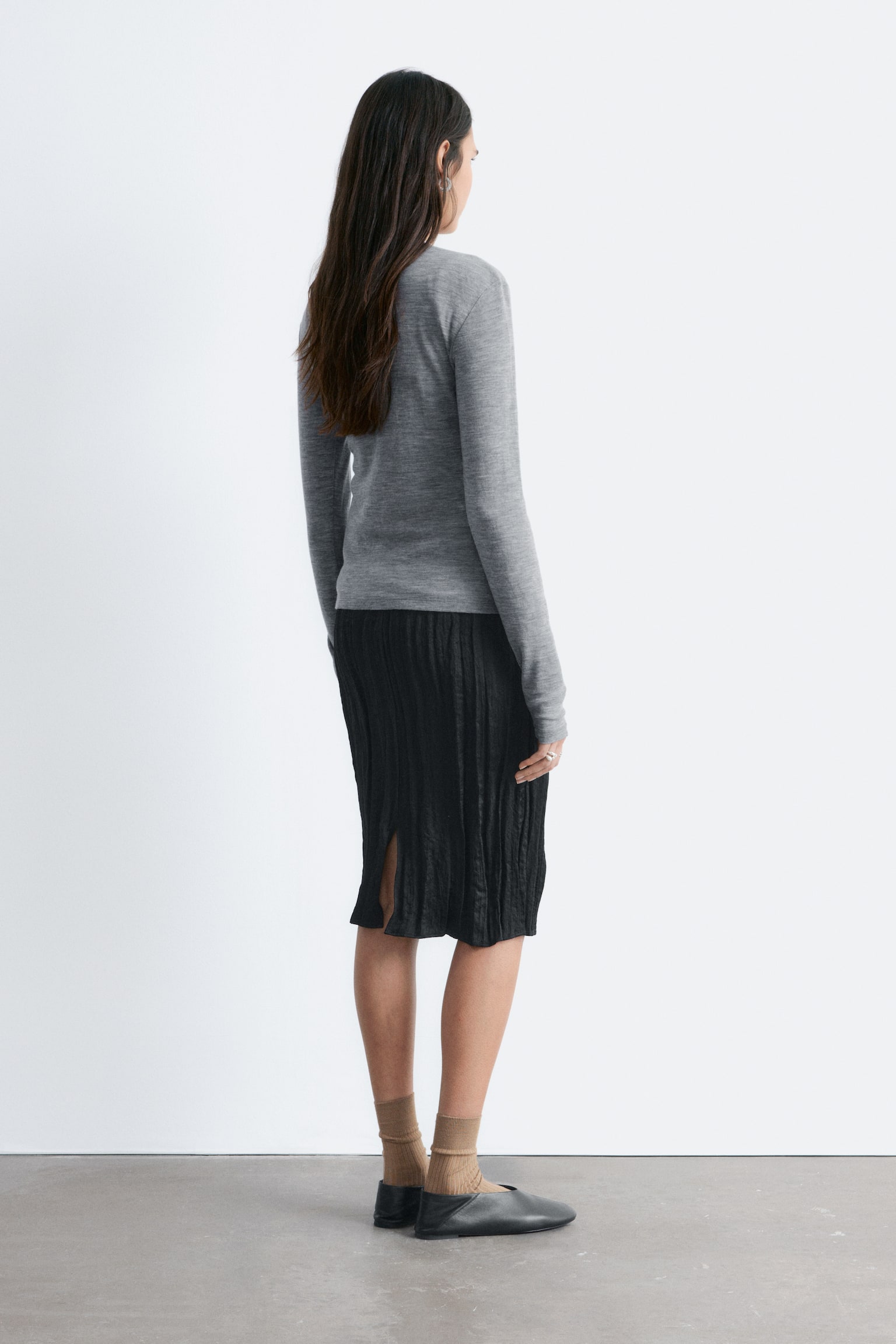 Oberteil aus Wolle mit halblanger Knopfleiste - Grau meliert/Braun meliert - 4