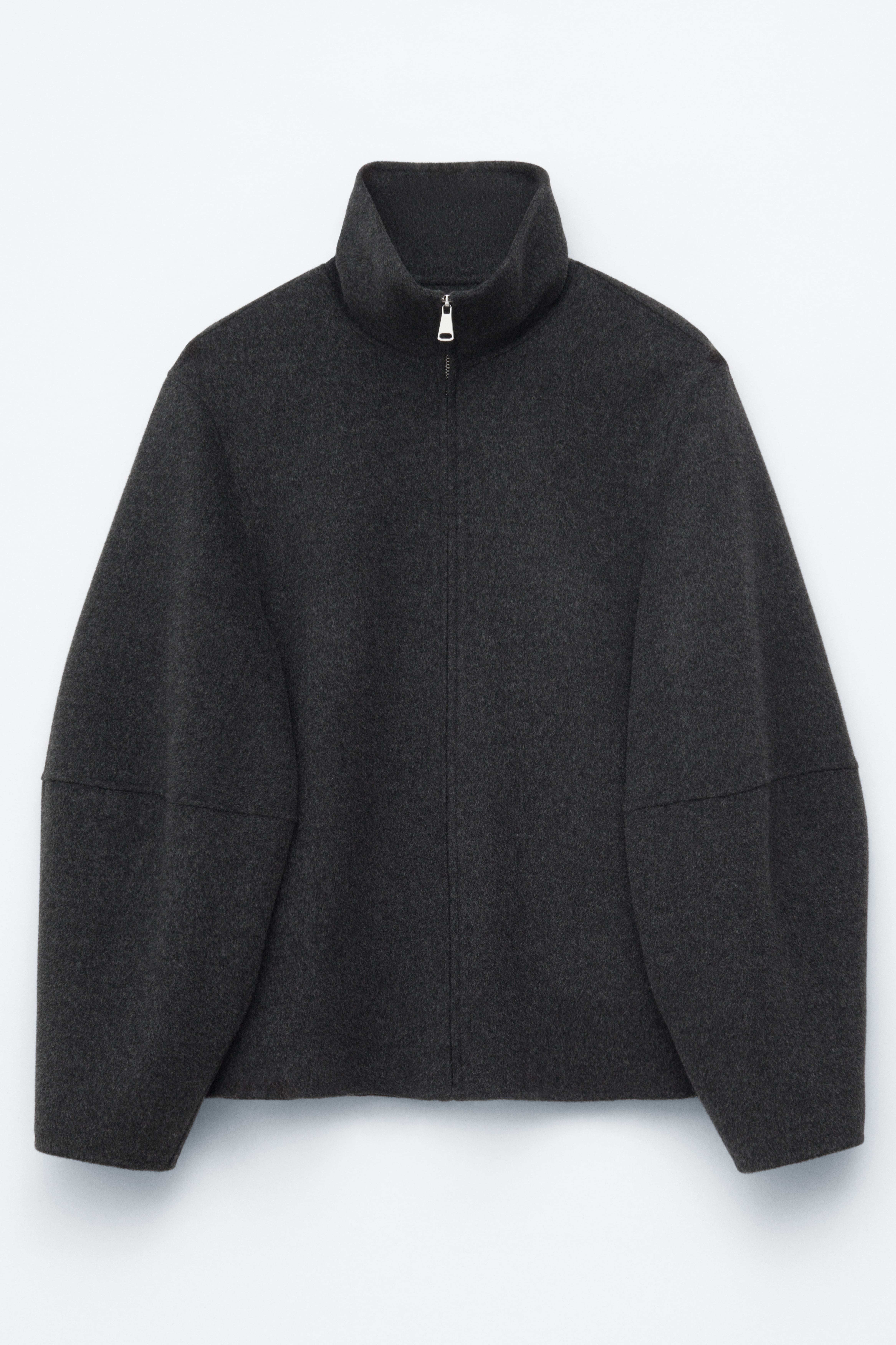 Uldjakke med lynlås - Dark Grey/Dark Beige