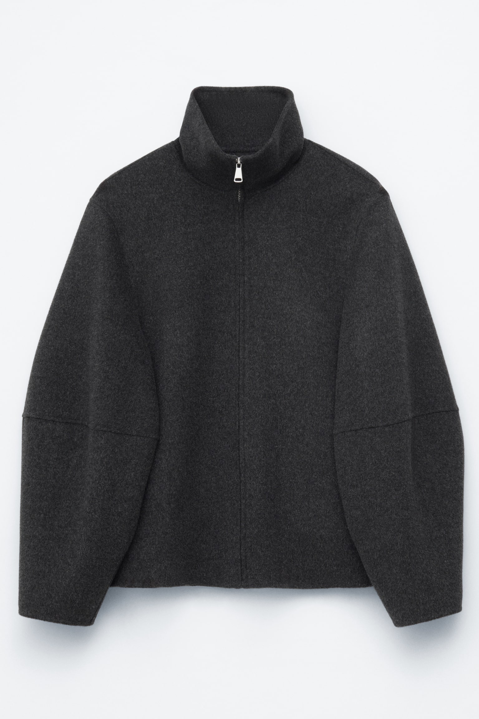 Uldjakke med lynlås - Dark Grey/Dark Beige - 2