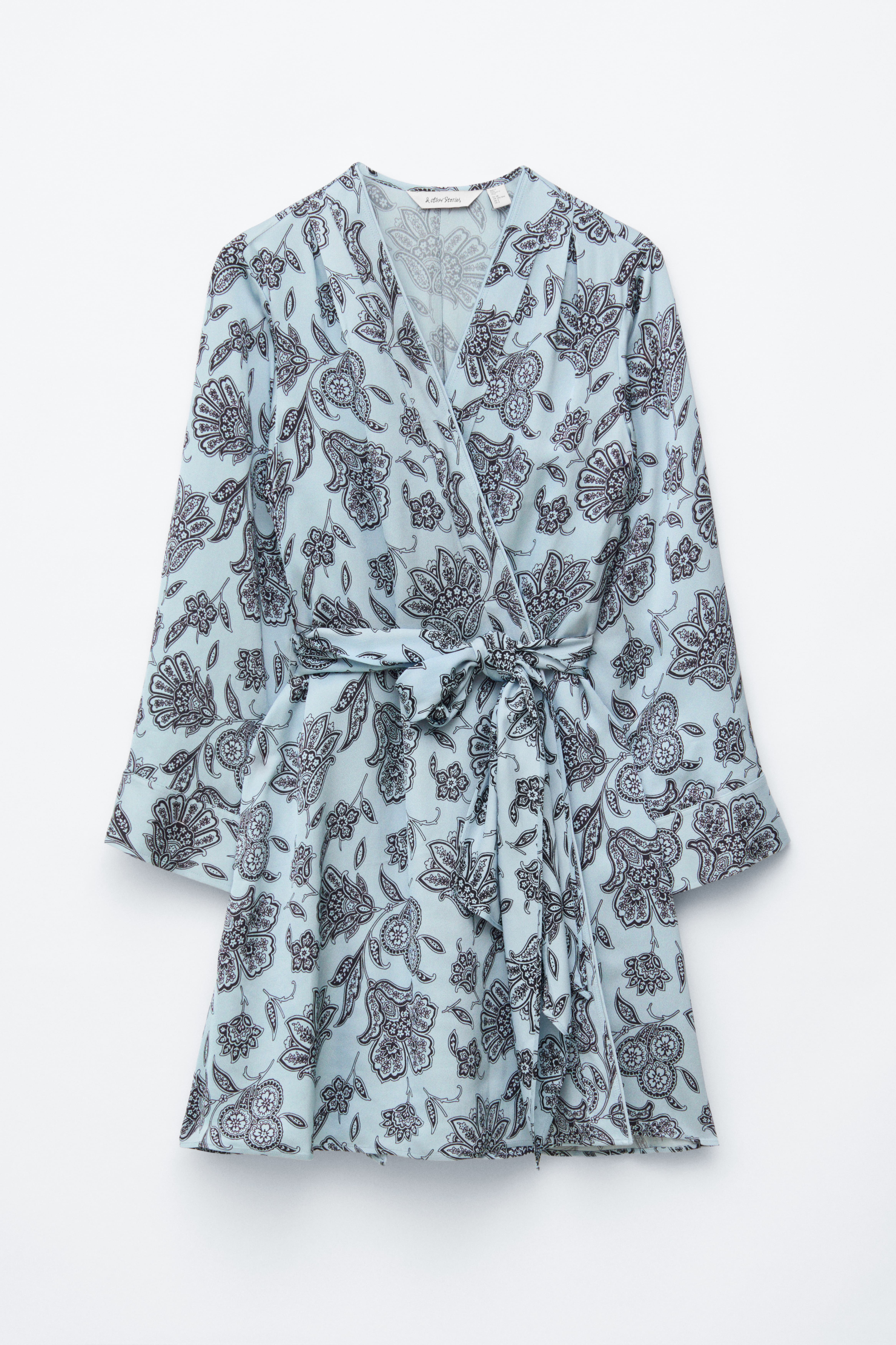Floral Wrap Mini Dress - Light Blue/Paisley Floral