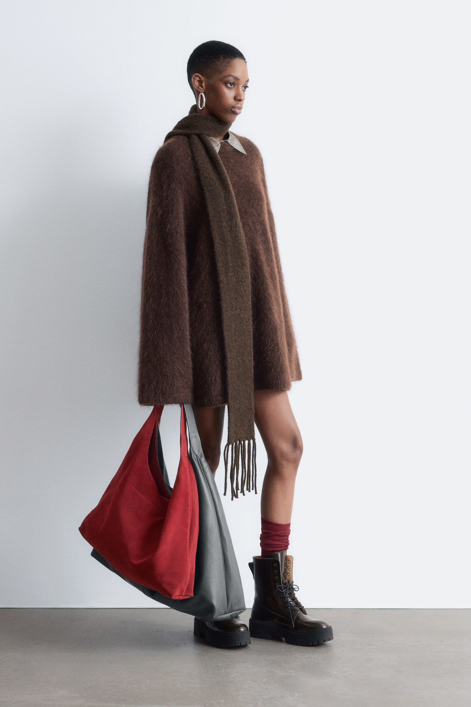 Pullover oversize in misto mohair - Marrone scuro/Beige/Lilla - 5