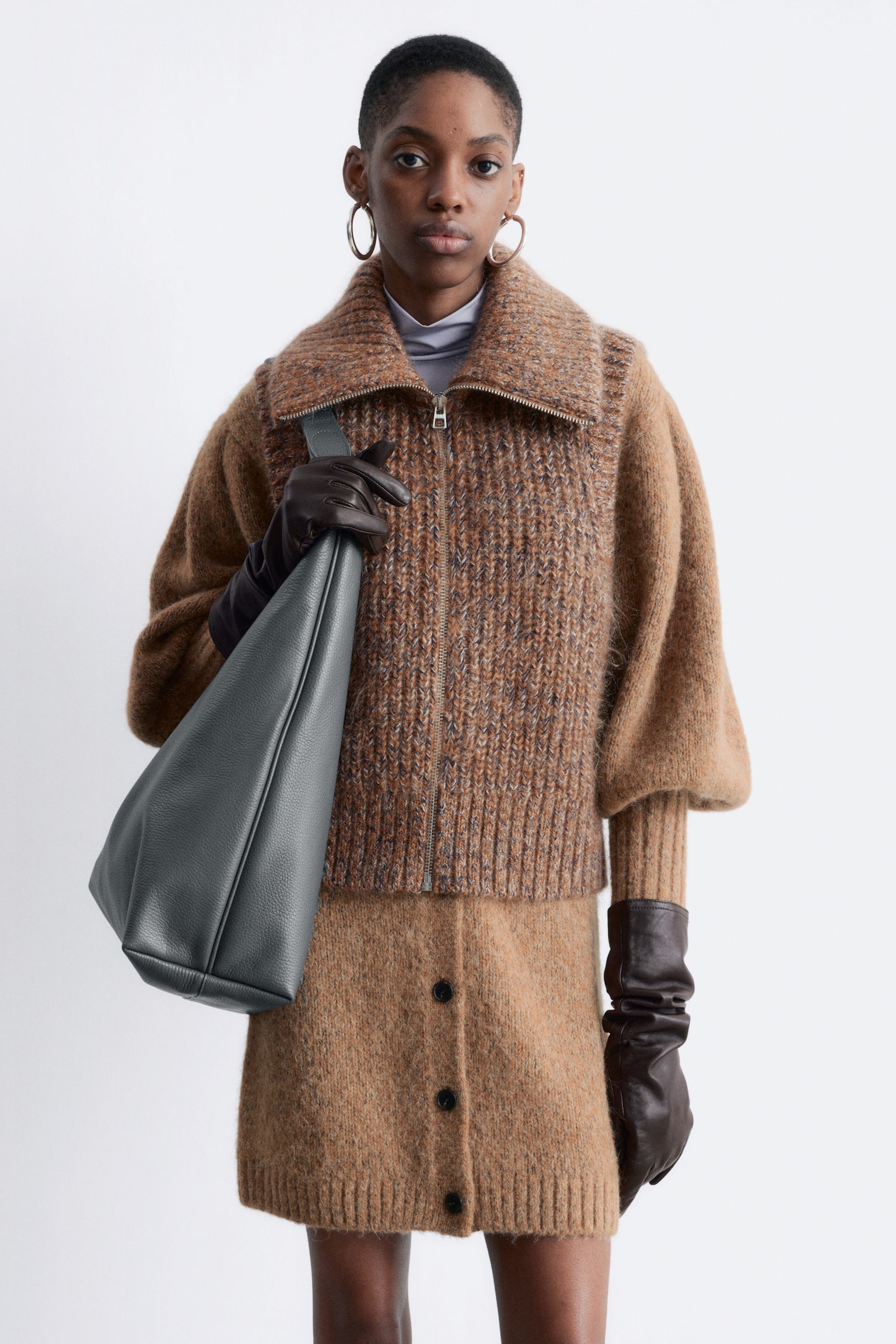 Débardeur zippé en maille - Marron Clair - 1