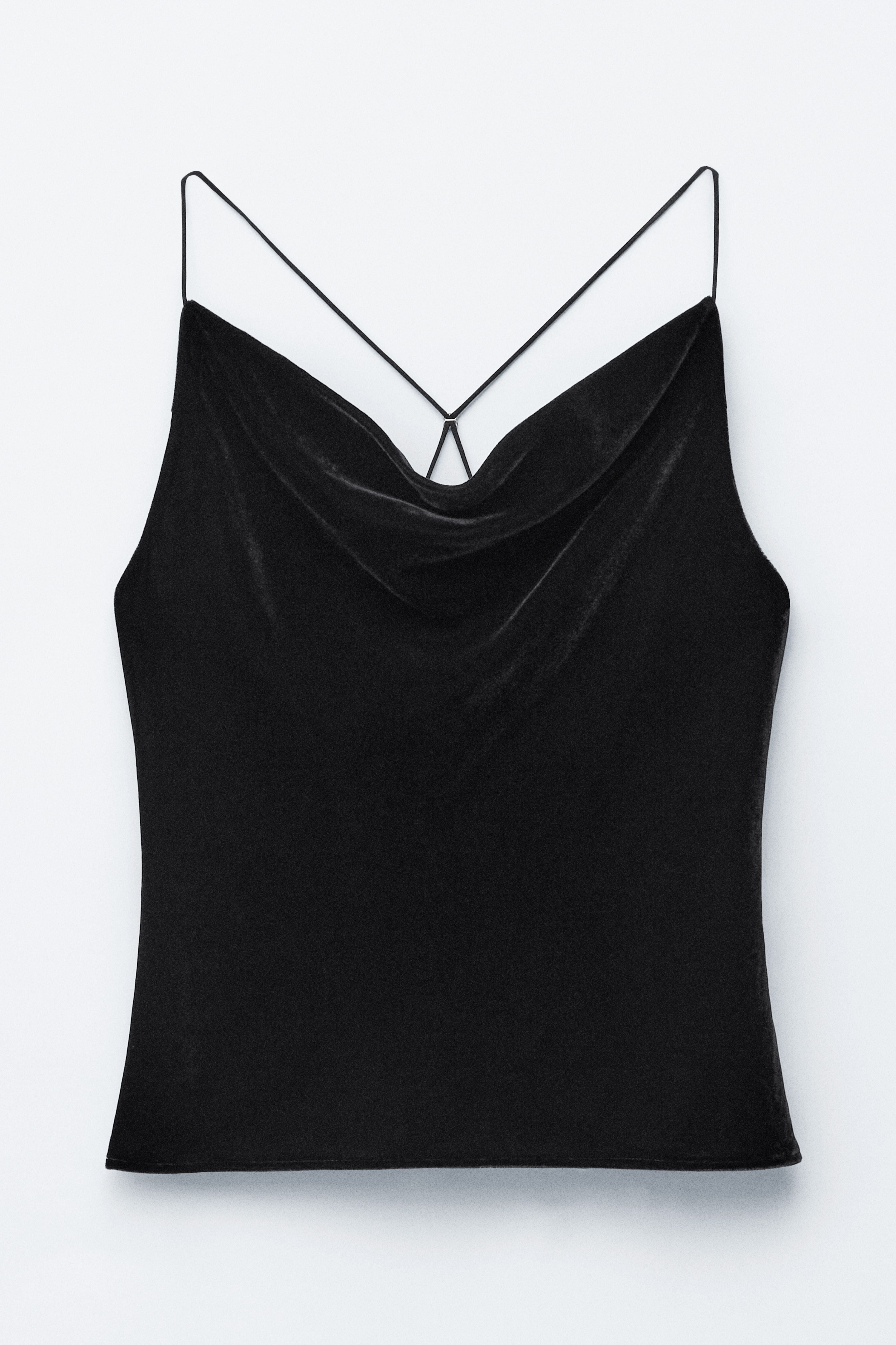 Top in velluto con spalline - Nero/Marrone kaki