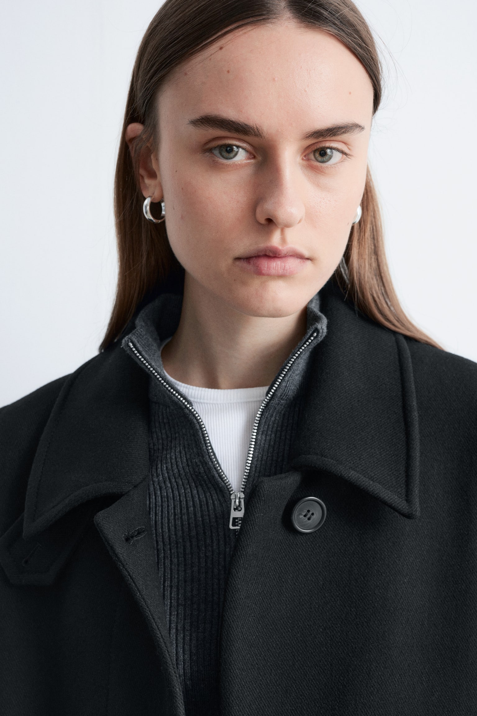 Wollen maxi-jas - Zwart/Donkergrijs - 8