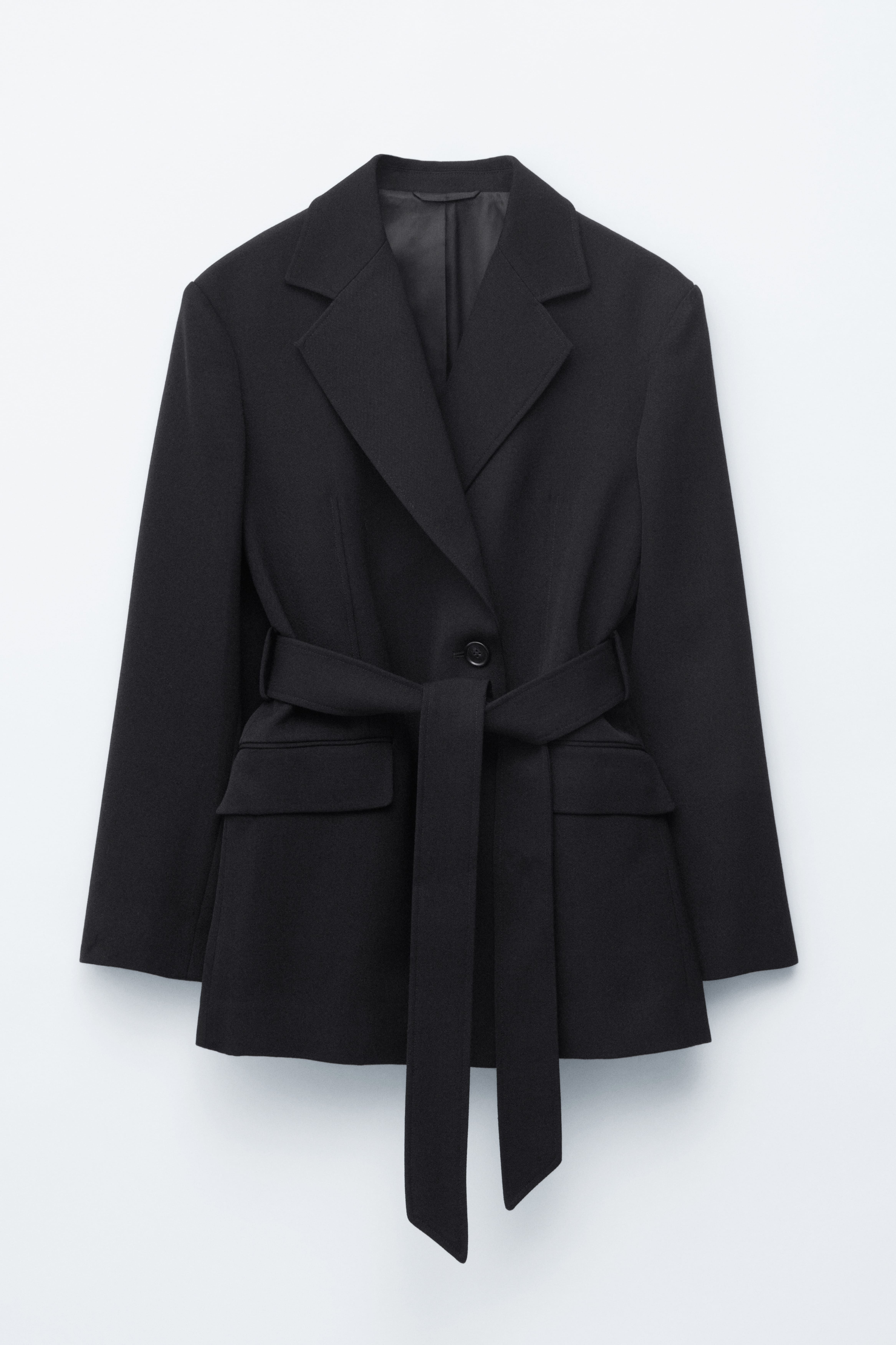 Blazer en laine avec ceinture à nouer - Noir