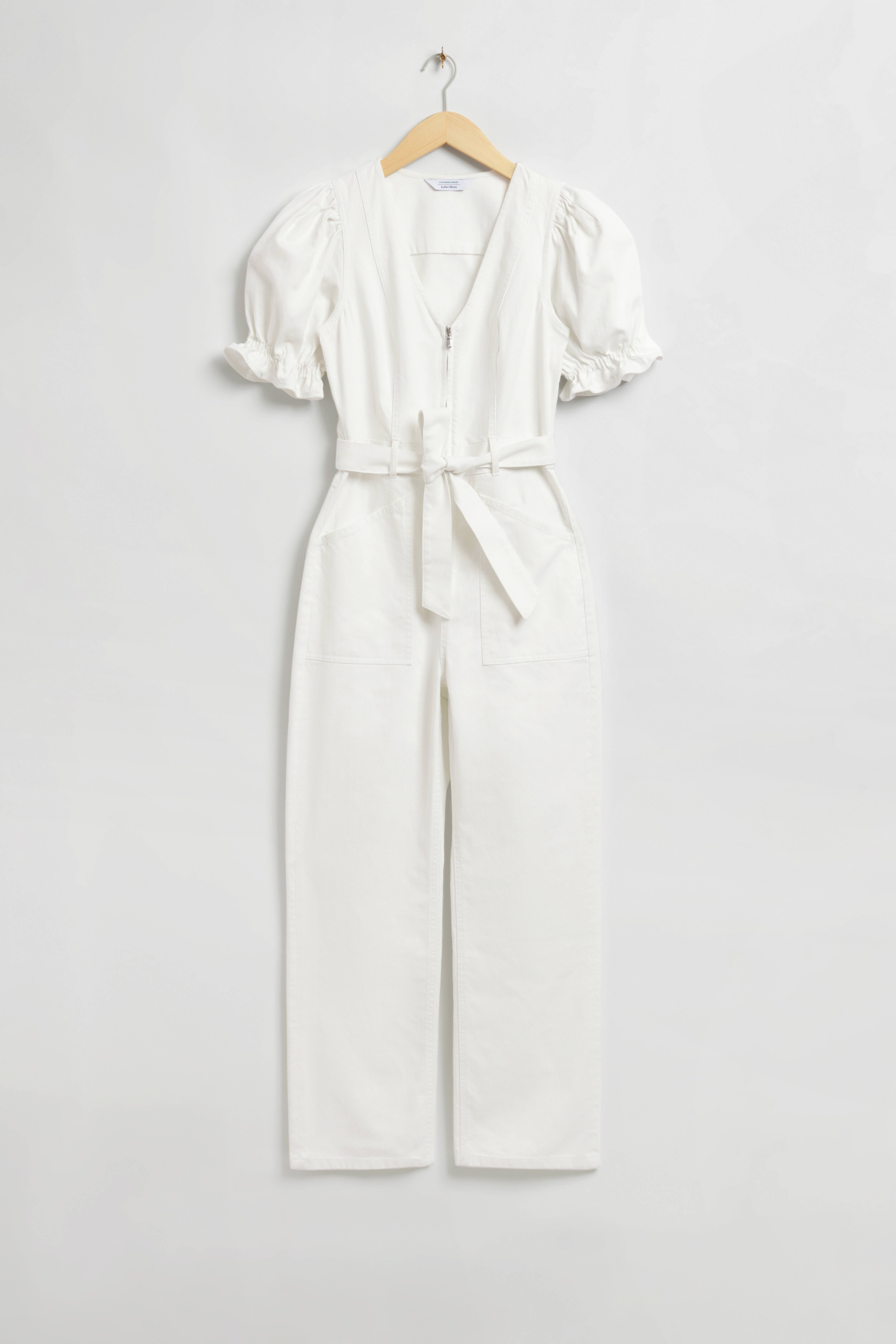 & 2024 Other Stories Relaxed Cotton Belted Puff Sleeve Jumpsuit