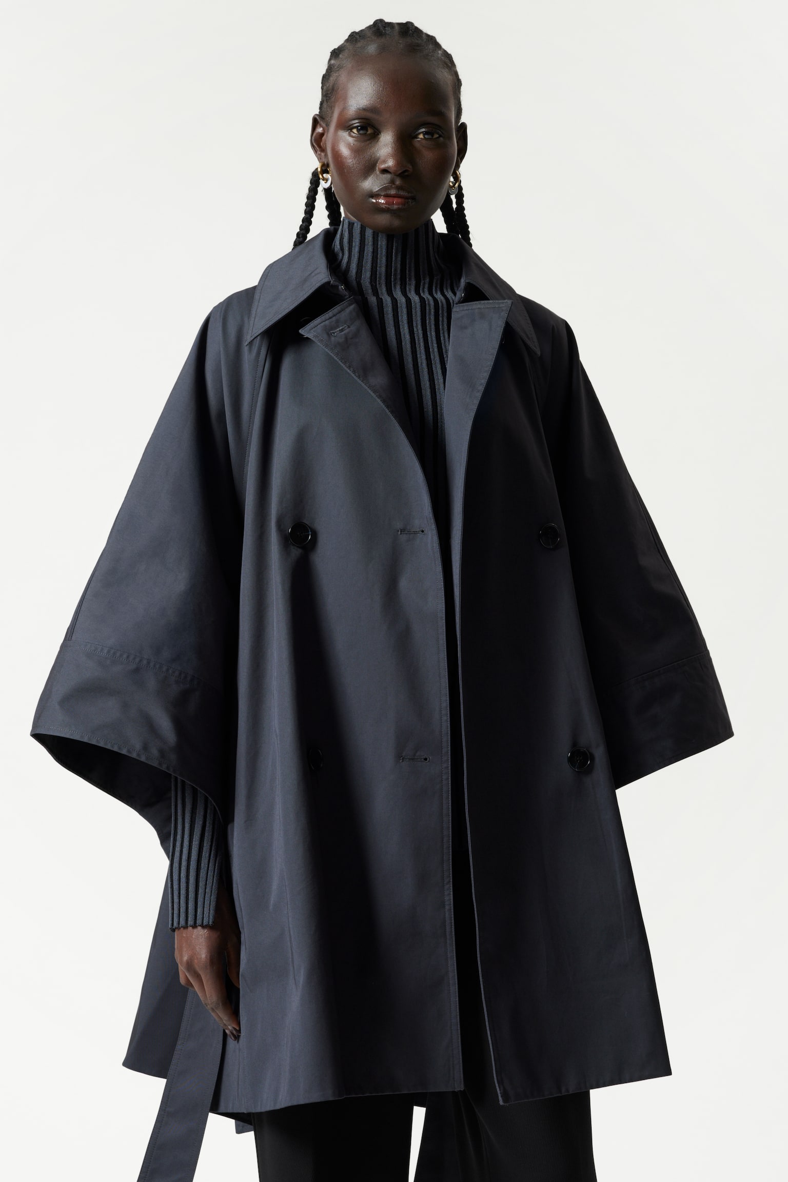 Oversized Trenchcoat Cape - Navy - 4