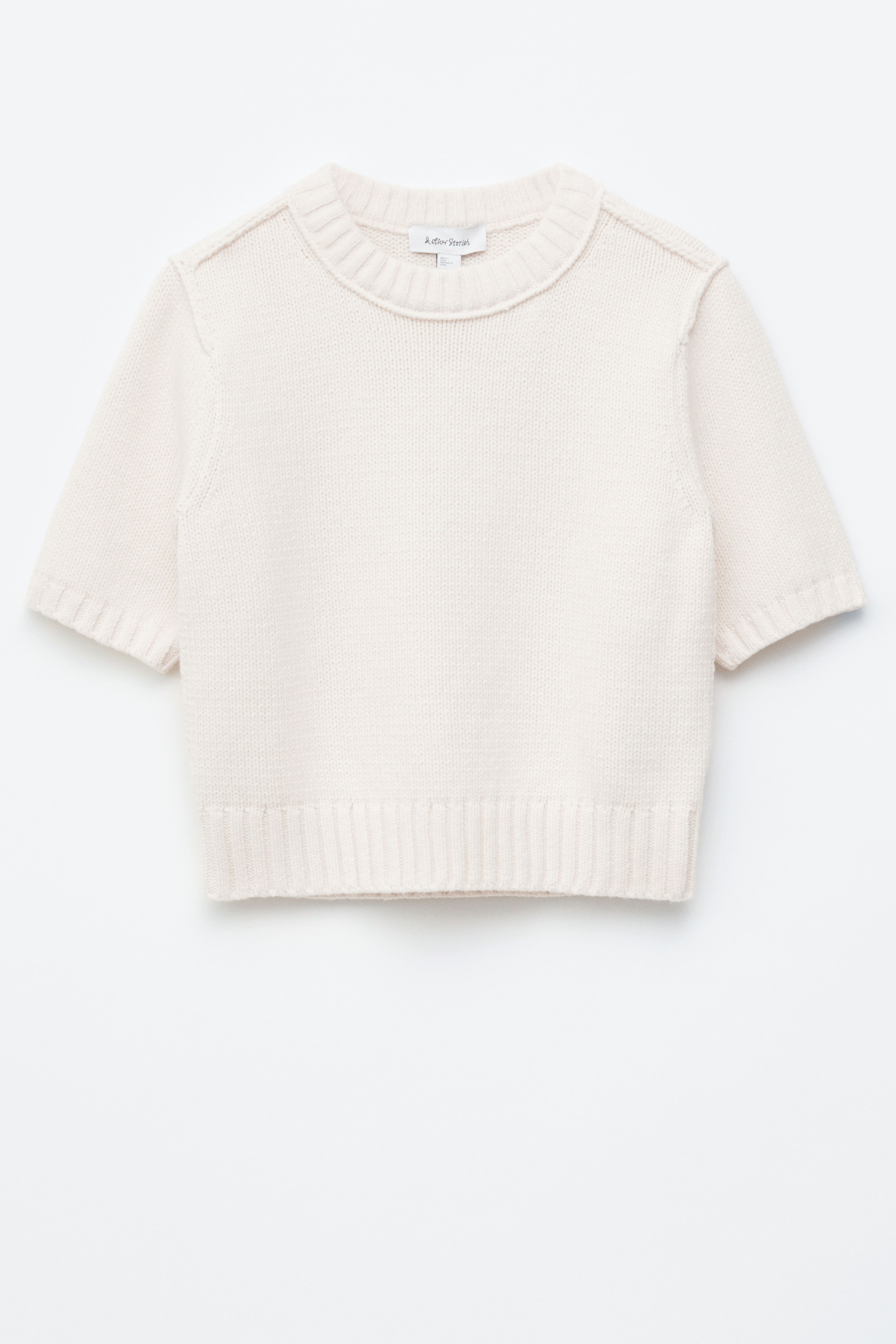 Ribbstickad T-shirt - Vit/Mörkgrå/melerad