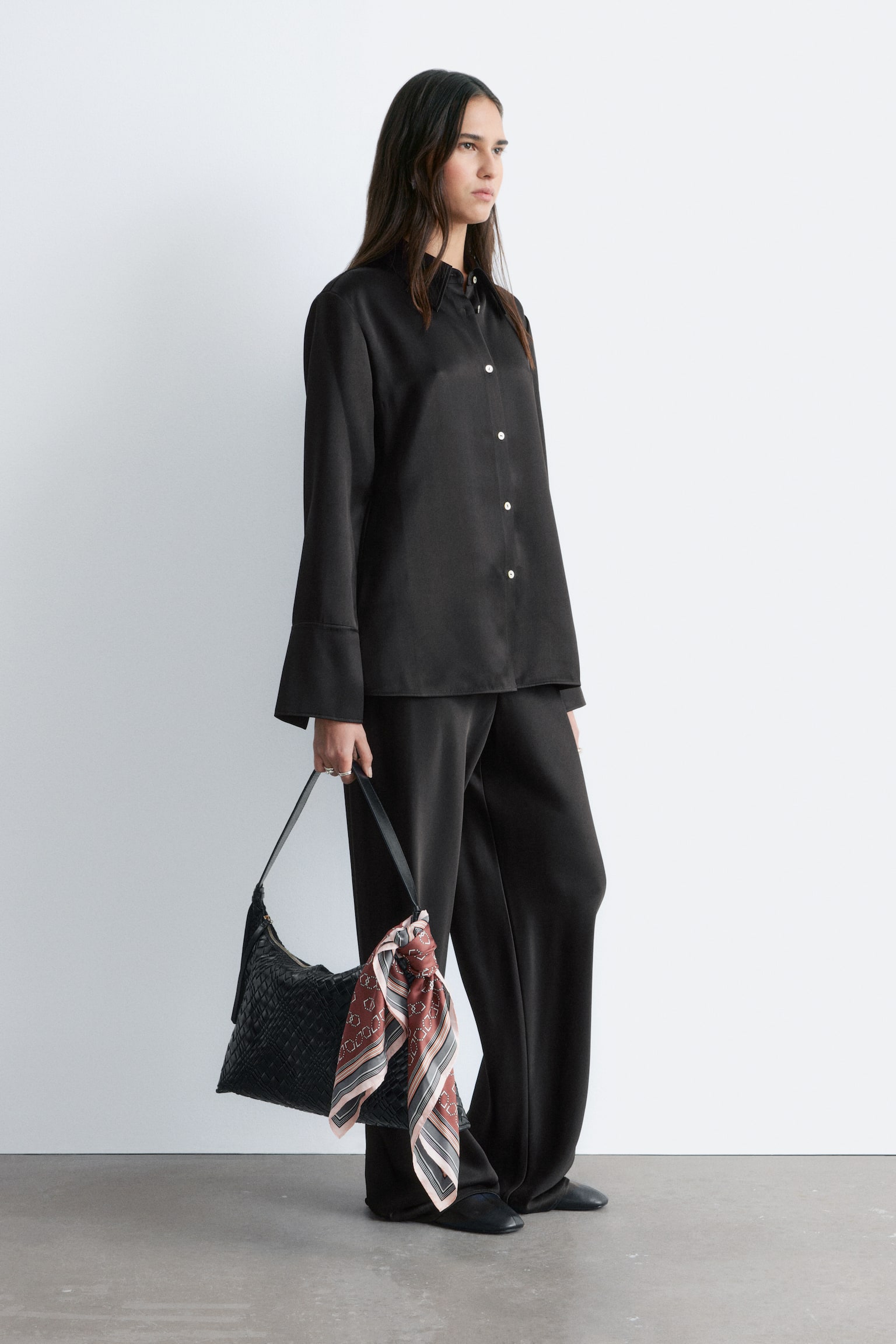 Satijnen broek met trekkoord - Zwart/Grijs - 5