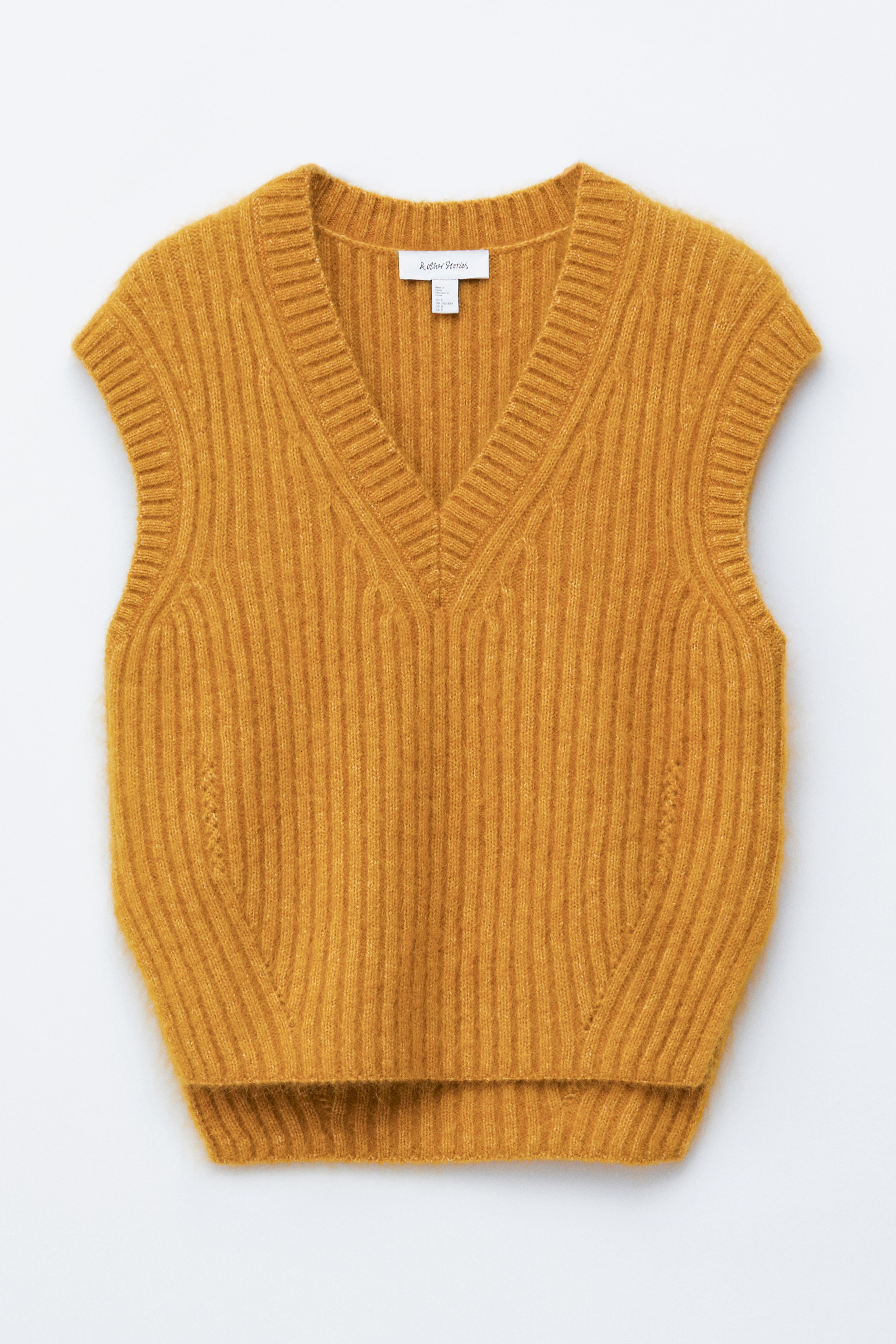 Strickweste mit V-Ausschnitt aus Mohair-Mix - Senfgelb