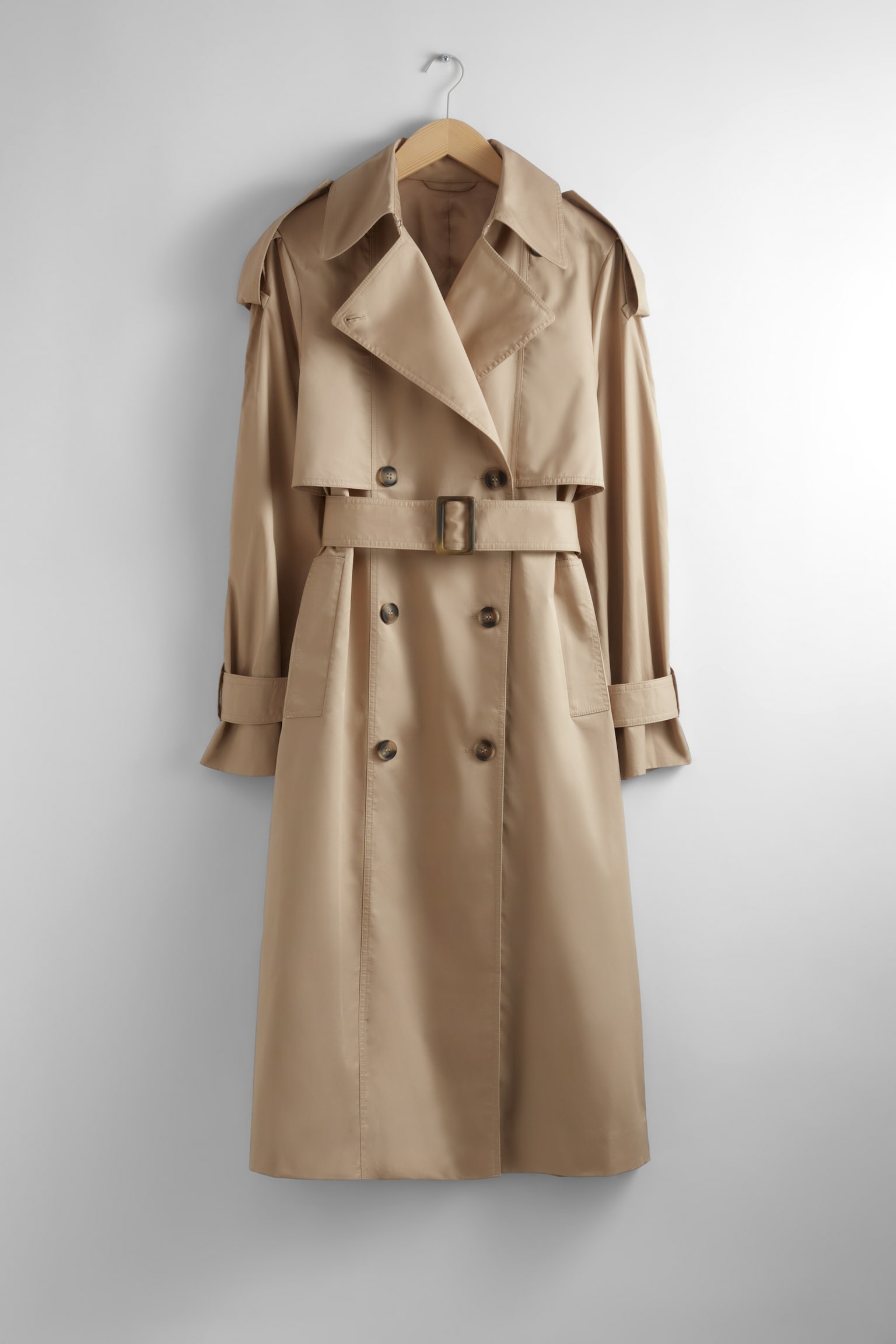 Buckle-Belt Trench Coat - Beige - 1