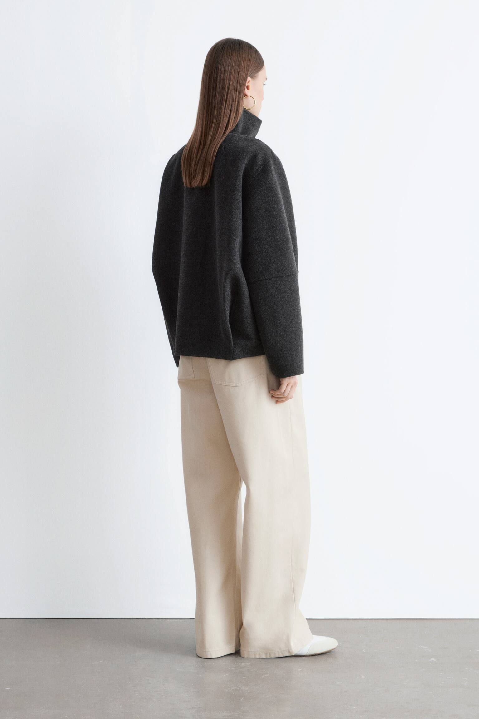 Uldjakke med lynlås - Dark Grey/Dark Beige - 4