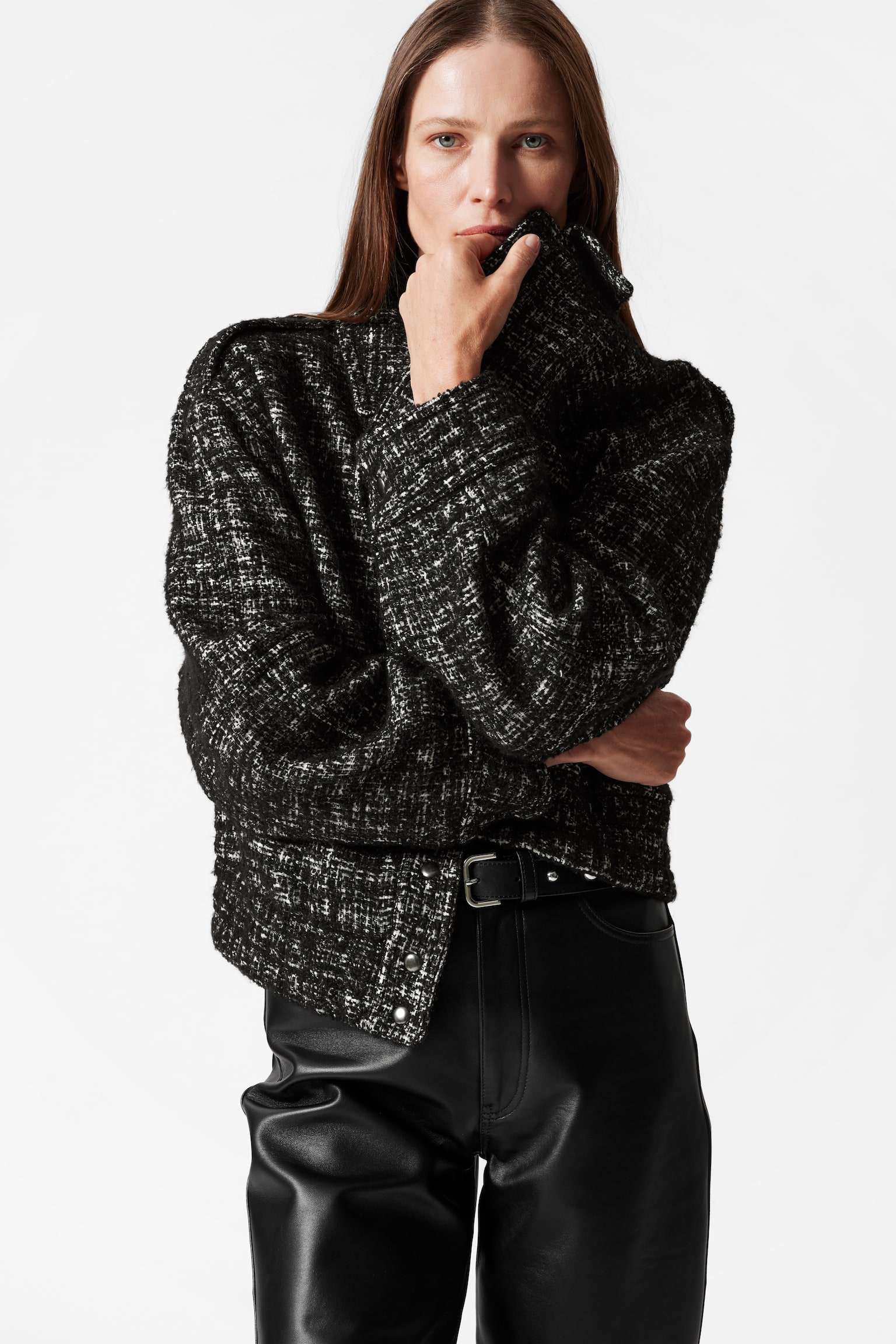 Boxy Tweed Jacket - Black Tweed - 3