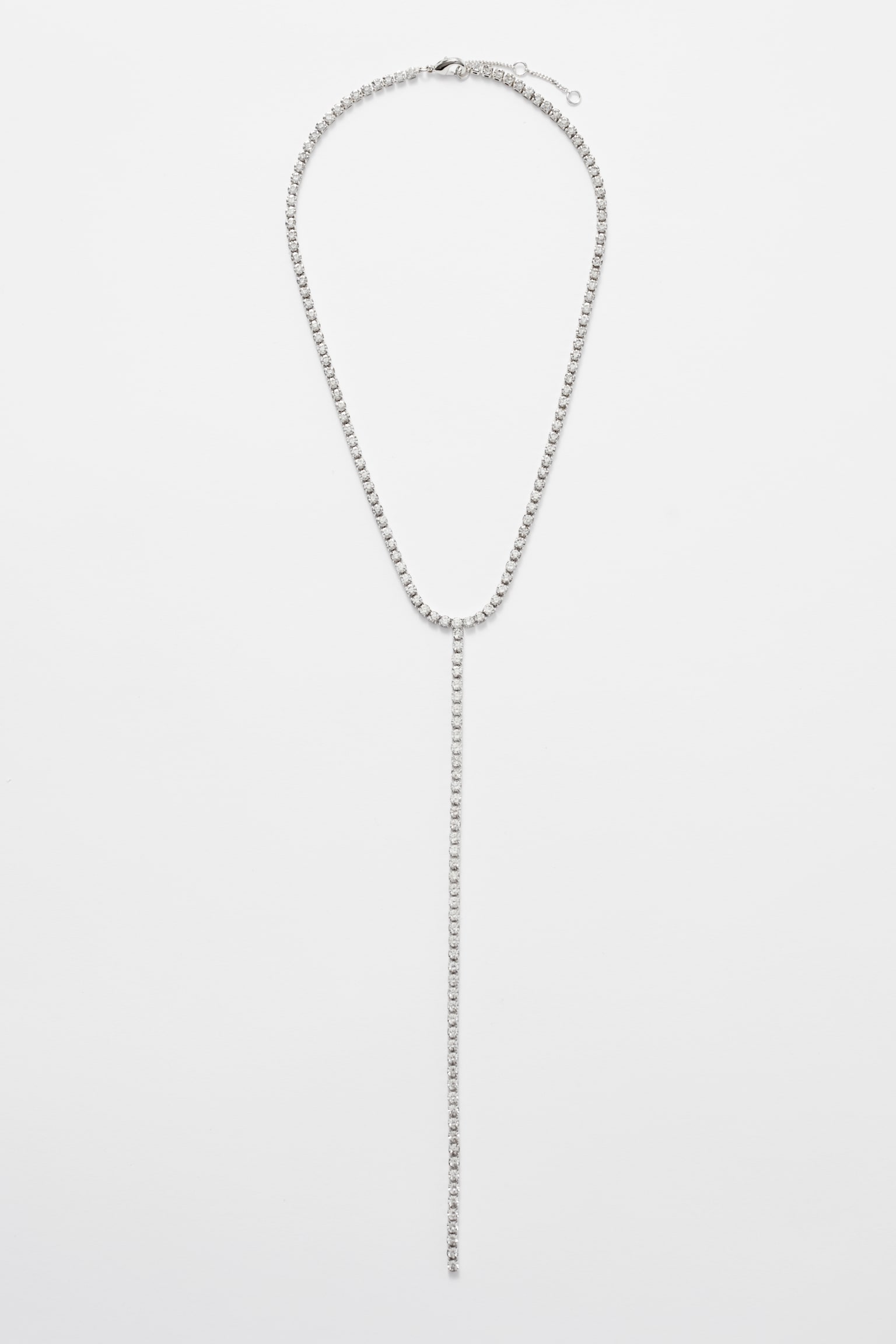 Lariat Rhinestone Necklace - Silver - 1