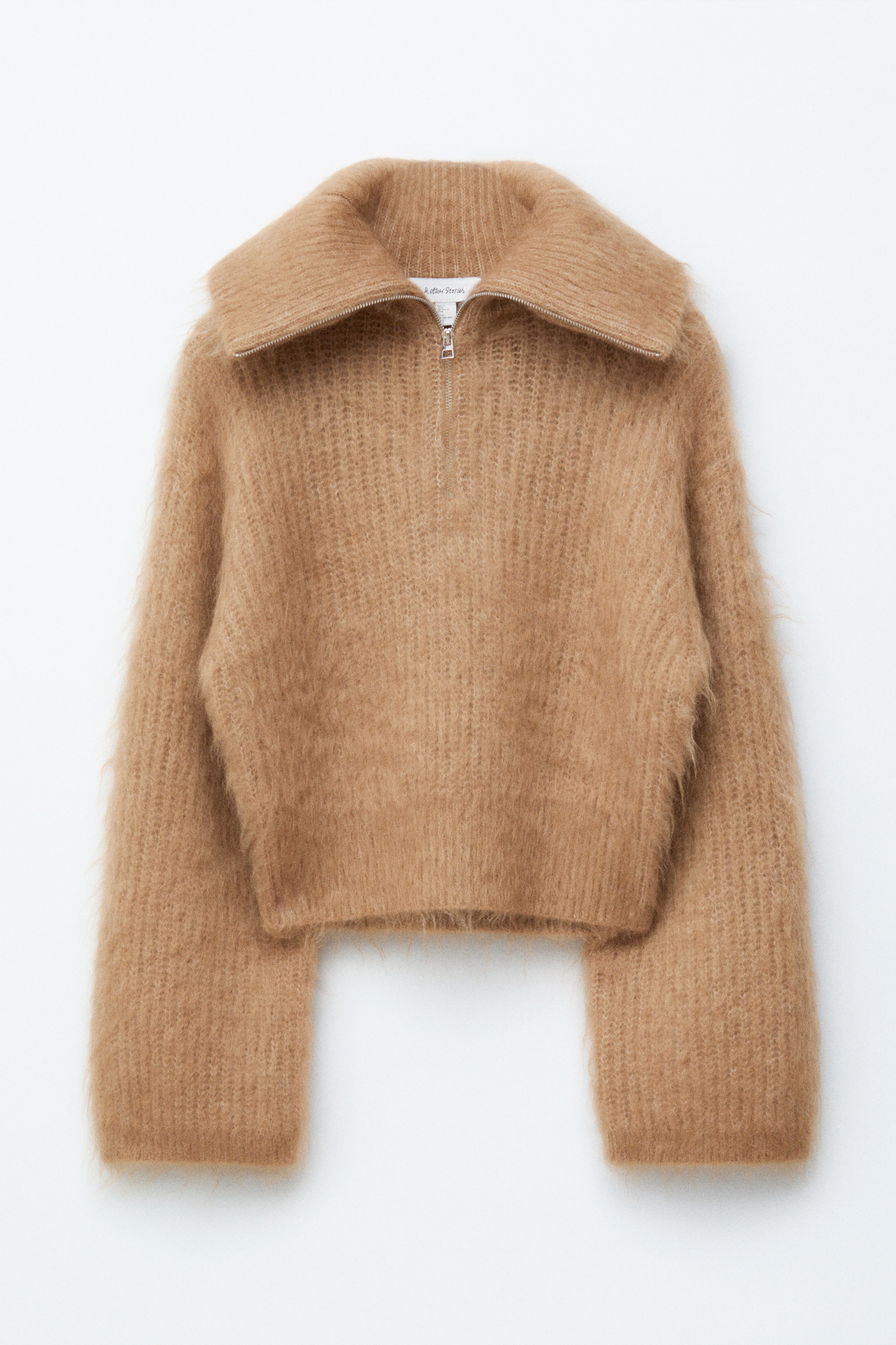 Maglione con zip e lavorazione a coste - Beige