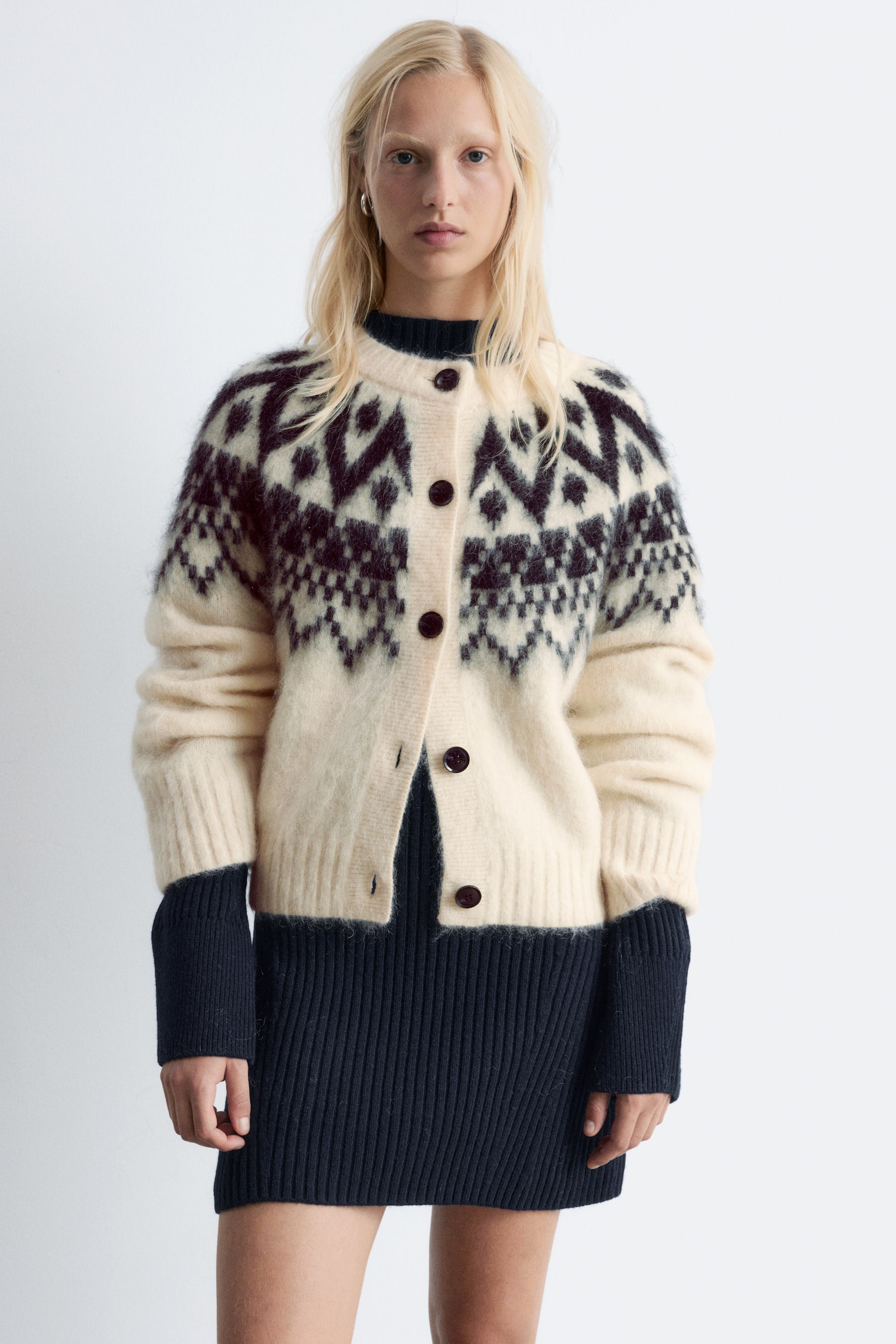 Strickjacke aus Mohairmischung - Weiß/Schwarz - 4