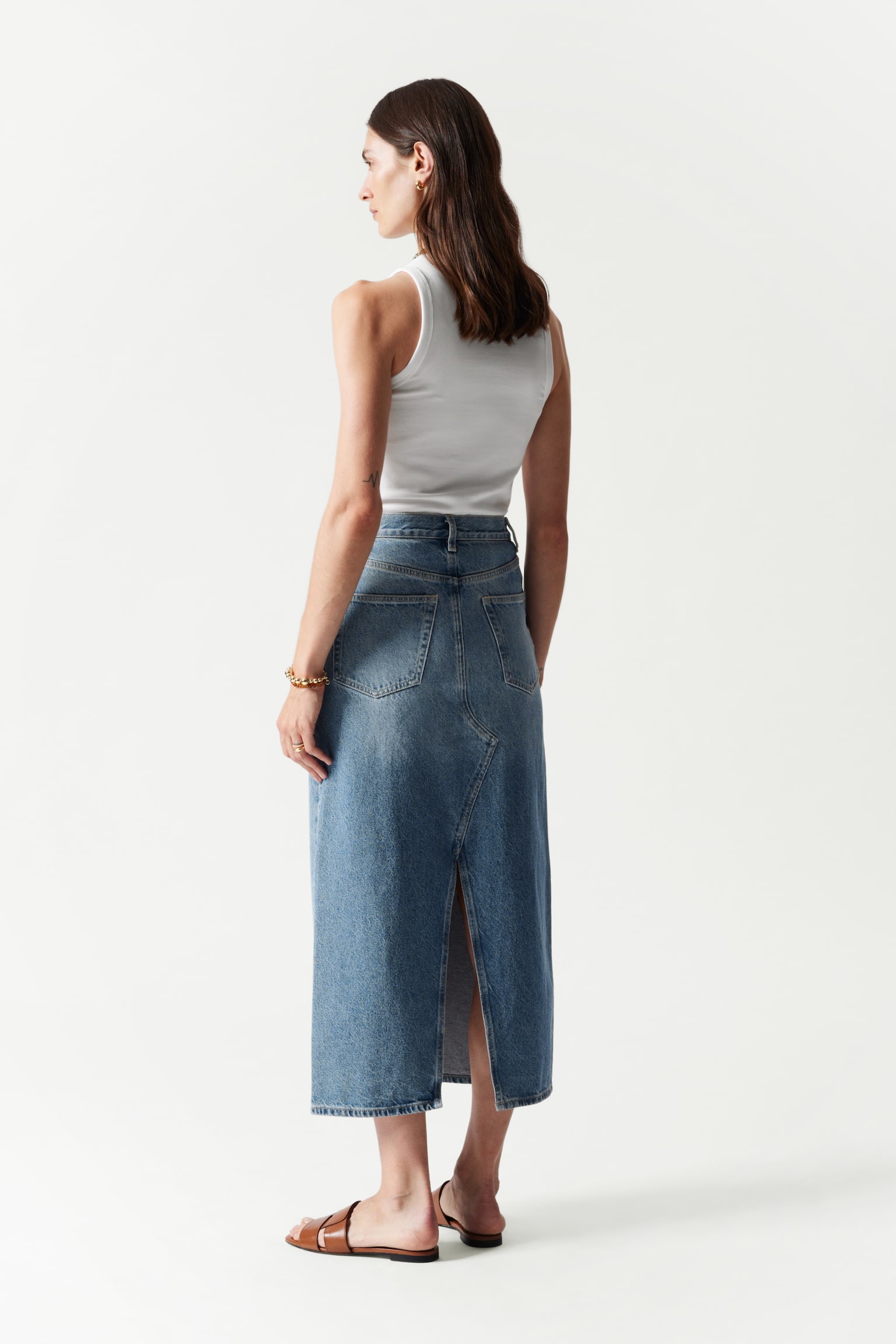 Denim Midi Skirt - Mid Blue - 6