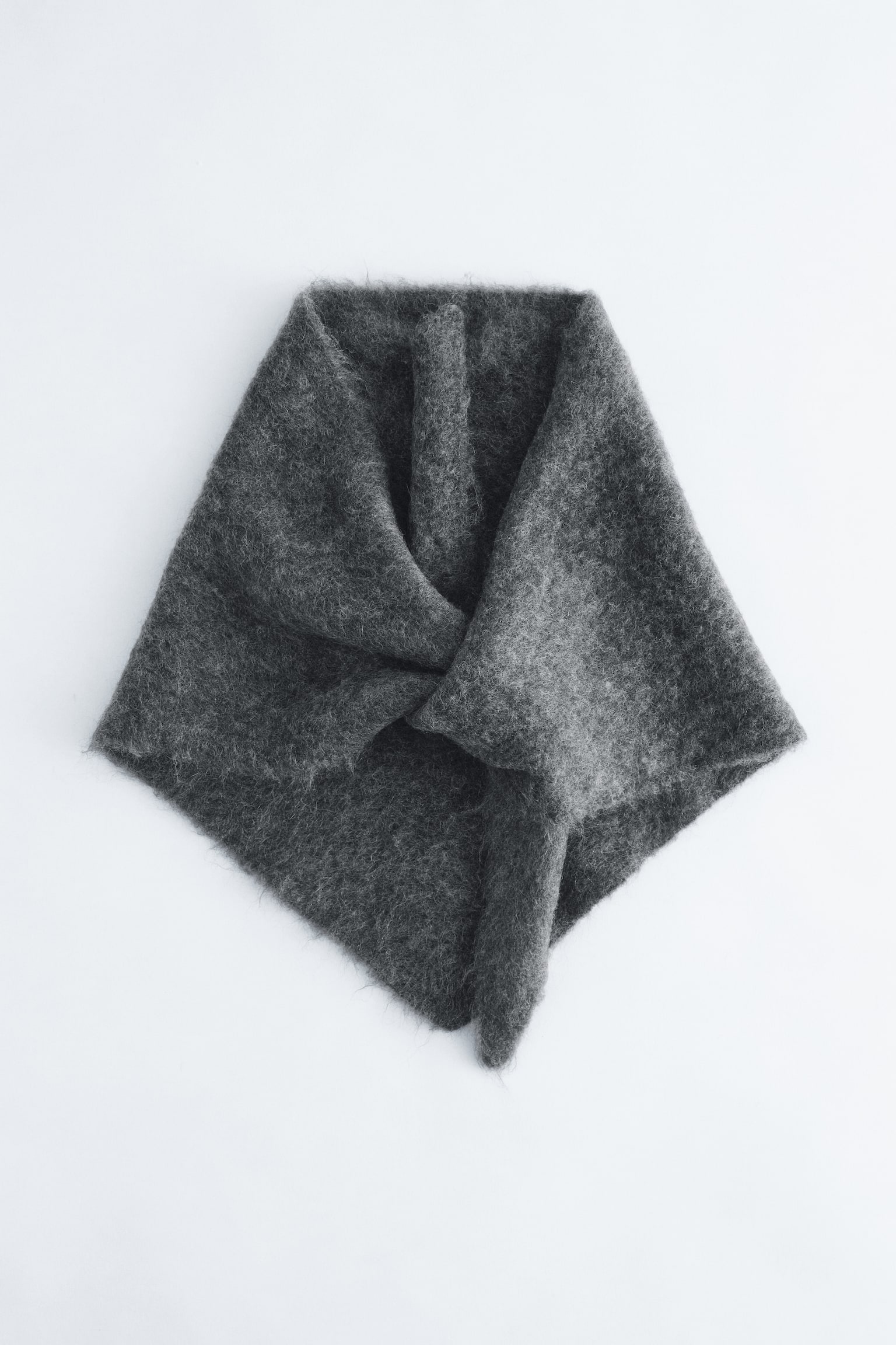 Sciarpa a triangolo in misto mohair spazzolato - Grigio scuro mélange/Greige mélange