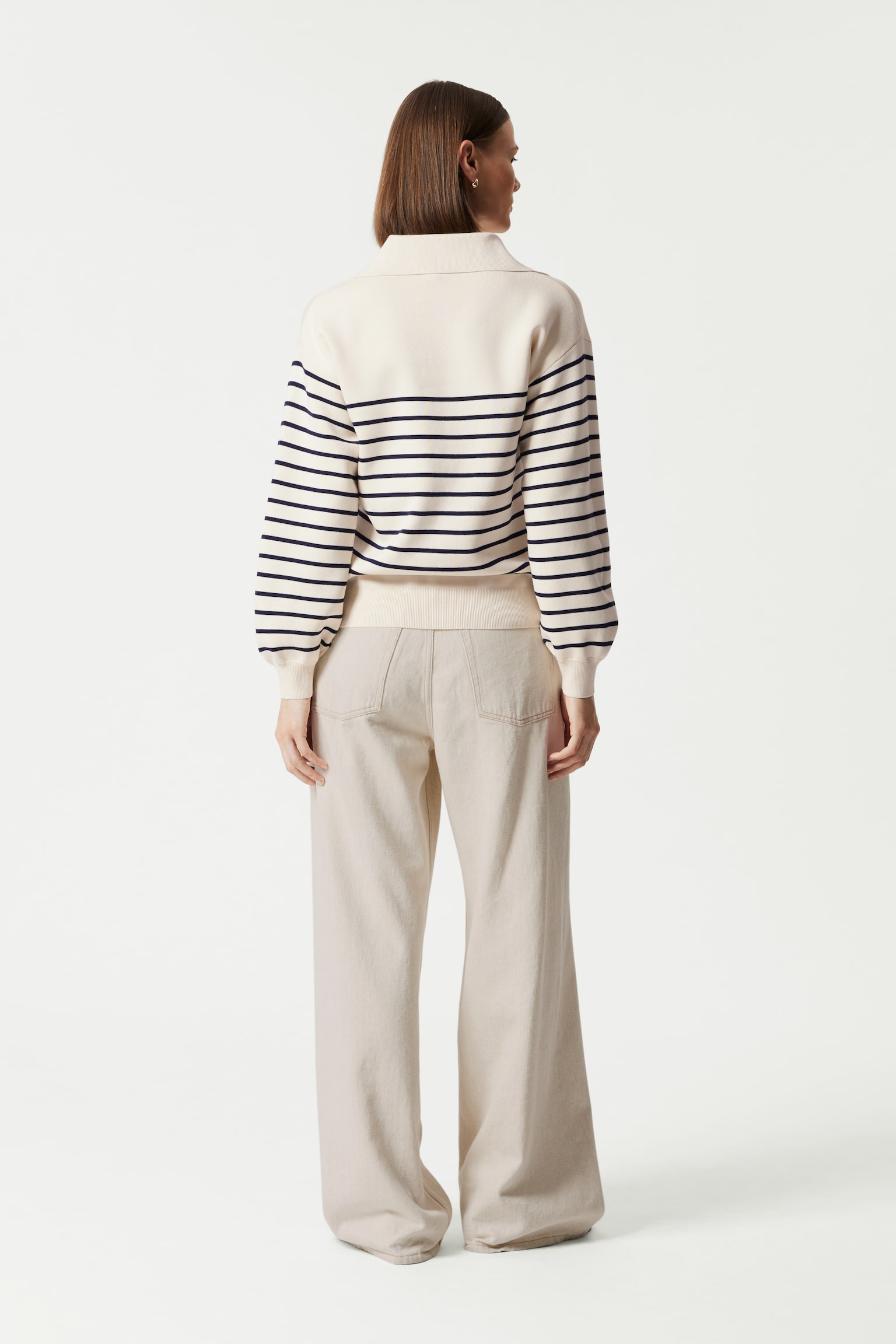 Relaxed Collared Sweater - White Stripes - 5