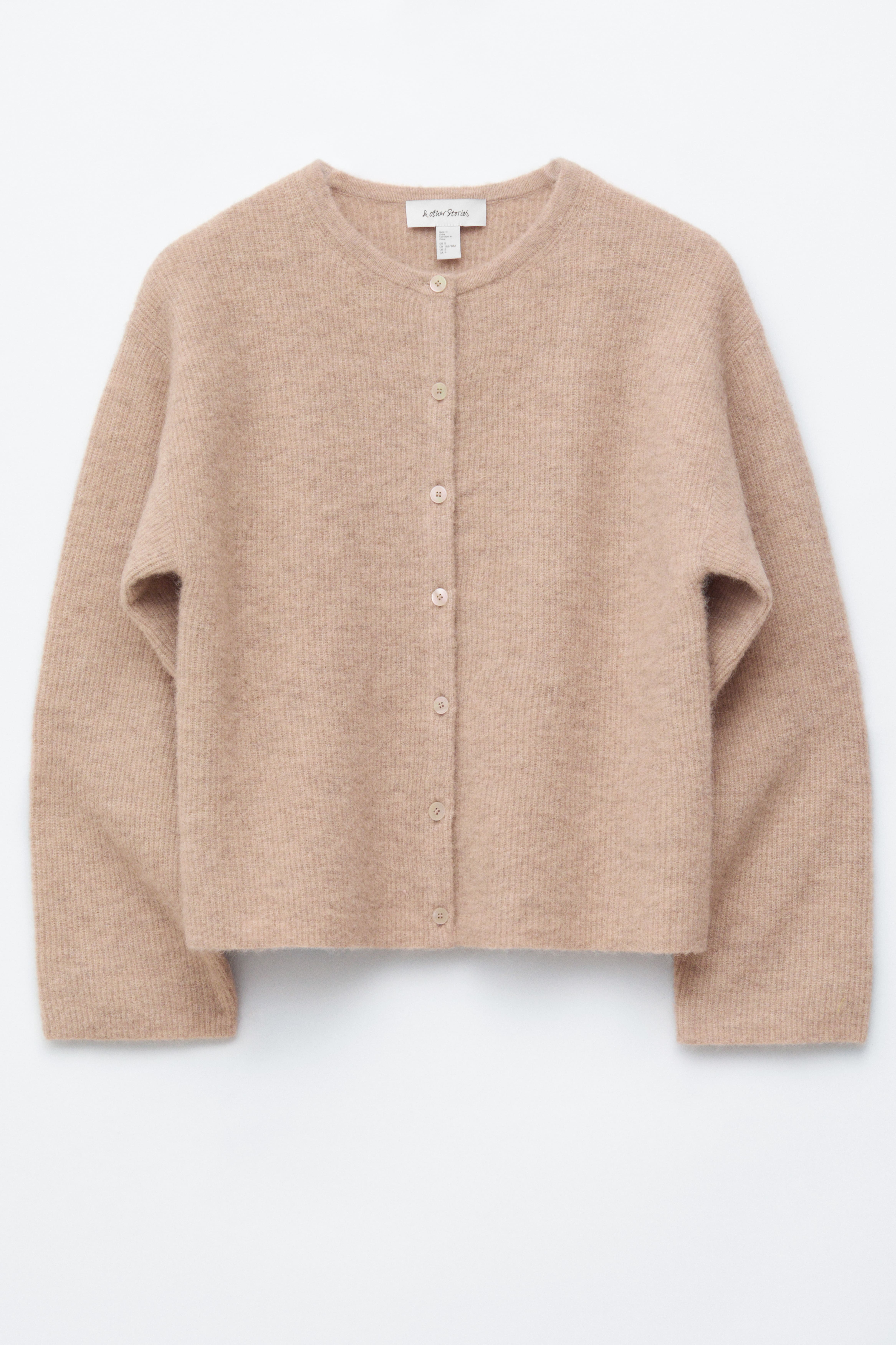 Stickad cardigan i alpackablandning - Beige/Pastellgul/Vit/Grön/Gammelrosa/Grå