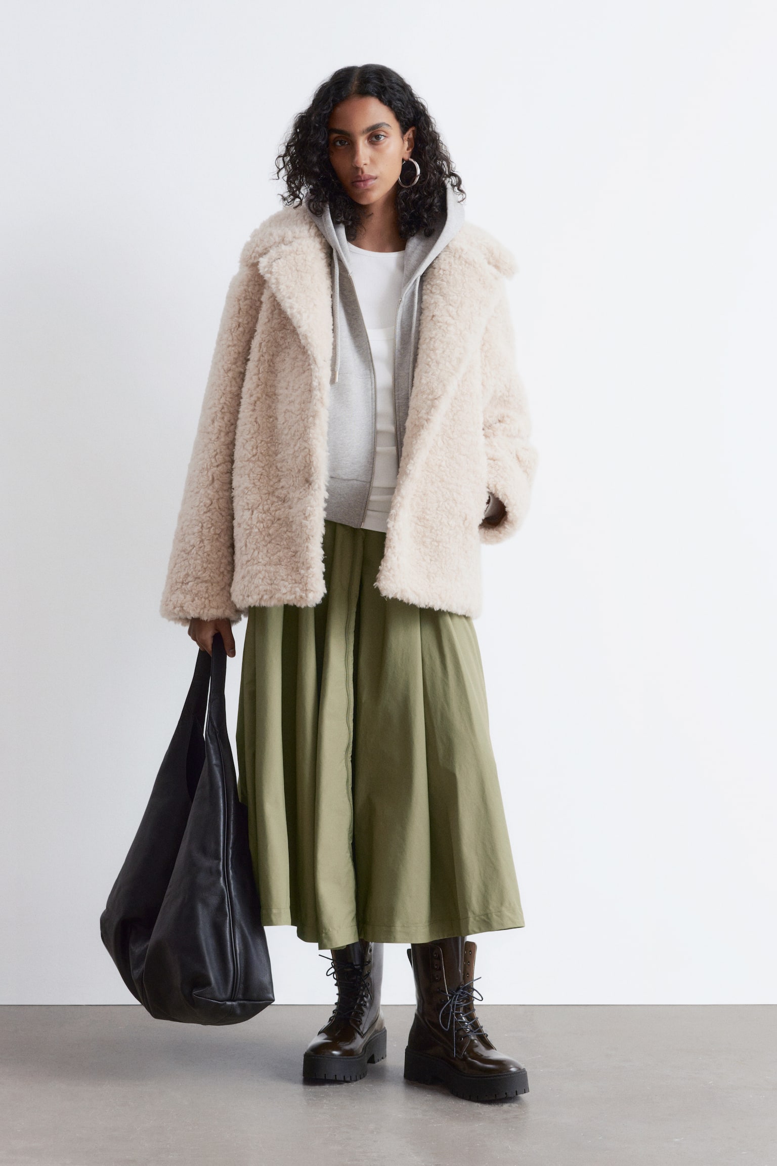 Kunstfelljacke aus Woll-Mix - Beige - 1