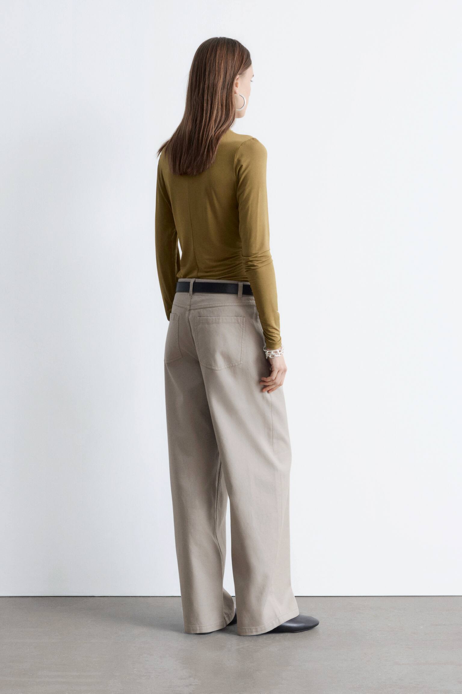 Παντελόνι twill με φαρδιά μπατζάκια - Light Greige - 7