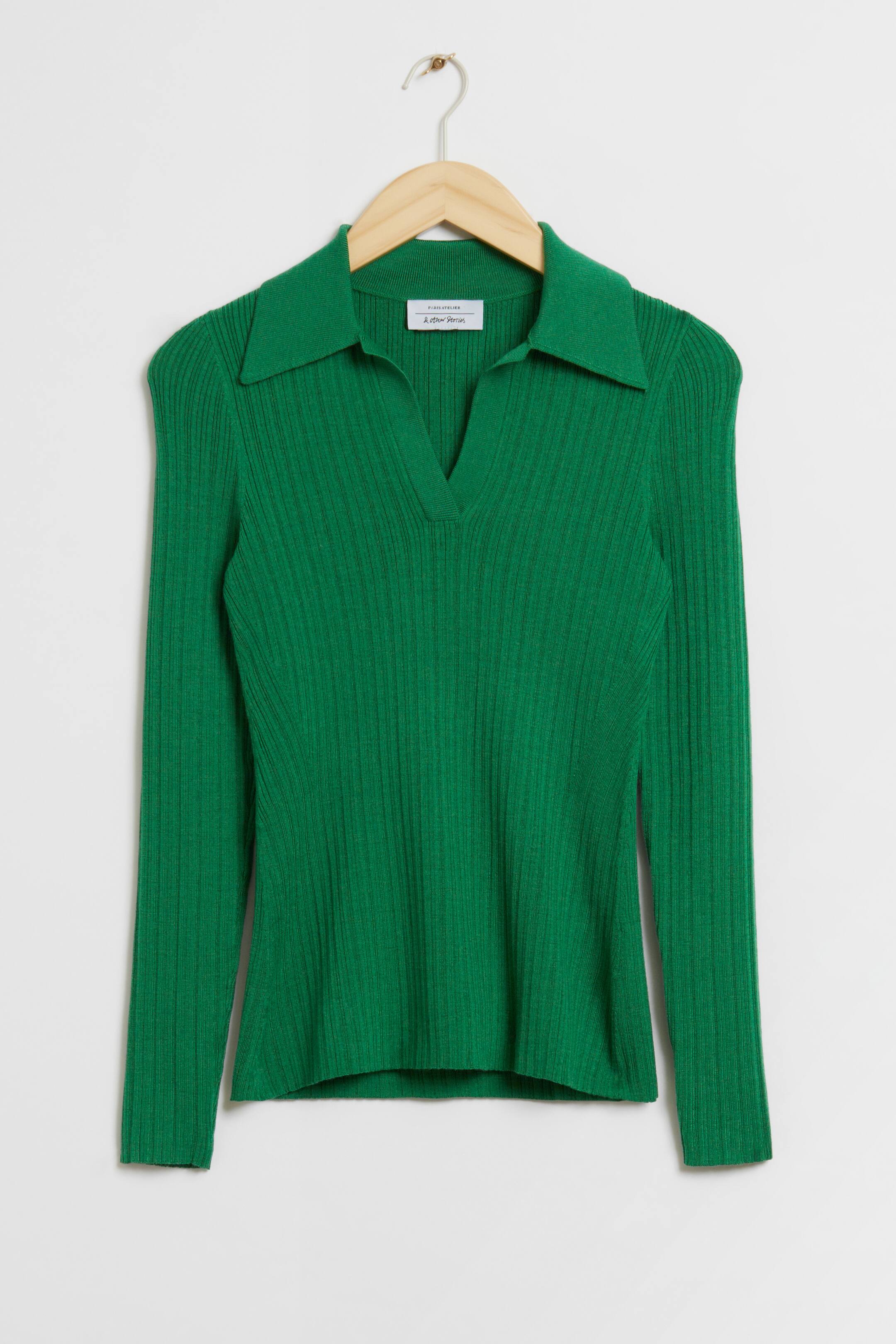 Fitted Ribbed Polo Top Utringet Langt erme Grønn DAME H&M NO