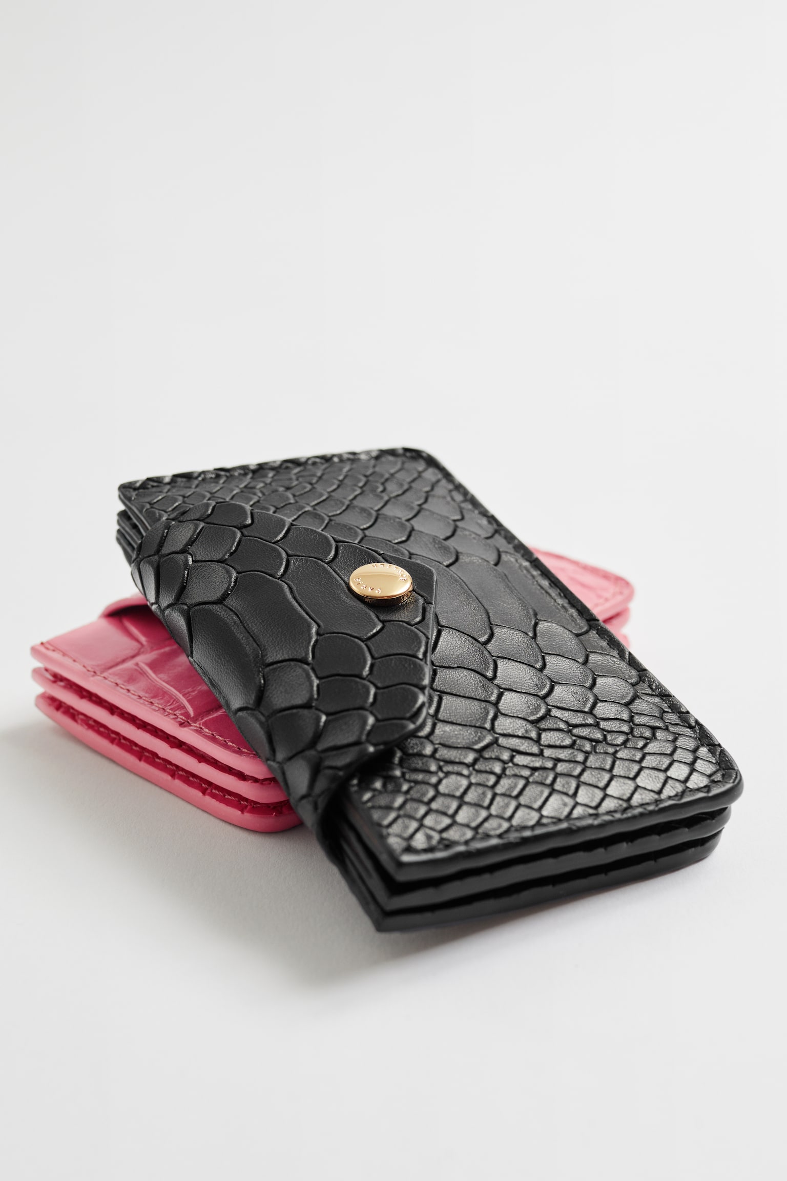 Leather Card Holder - Black/Rose - 2