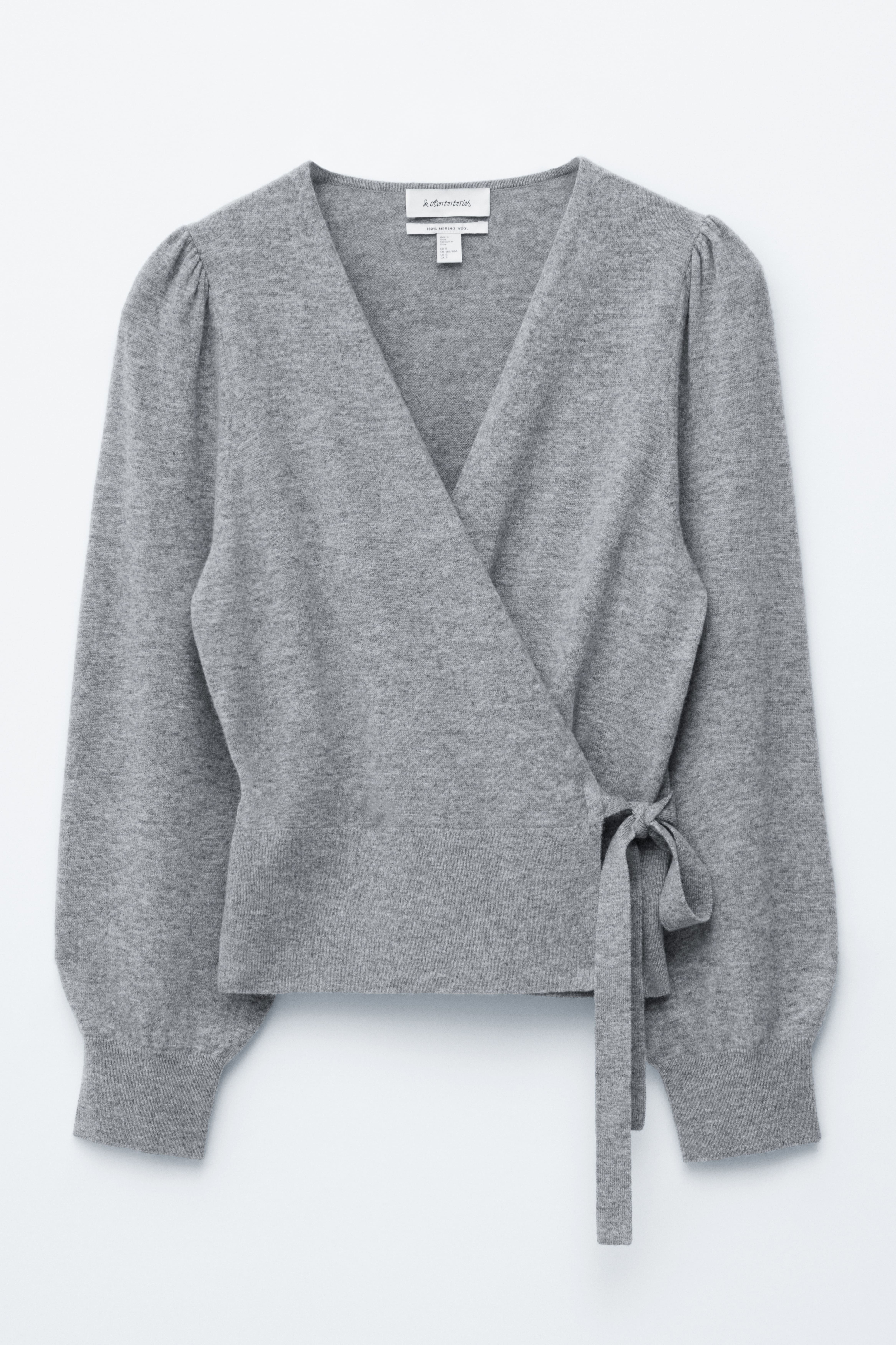 Cardigan a portafoglio in lana merino - Grigio mélange/Greige chiaro/Blu mélange