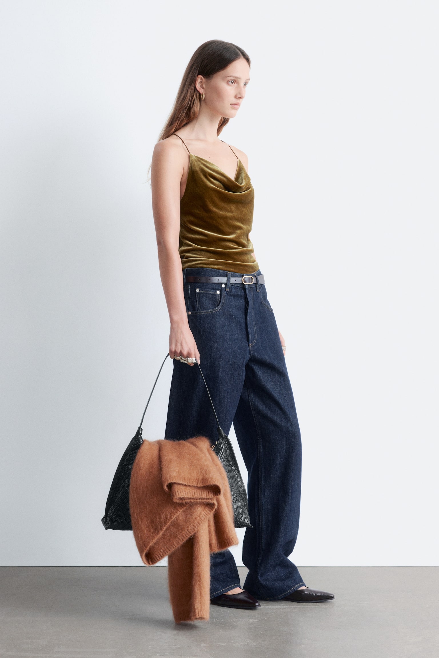 Haut à bretelles en velours - Brun kaki/Noir - 3