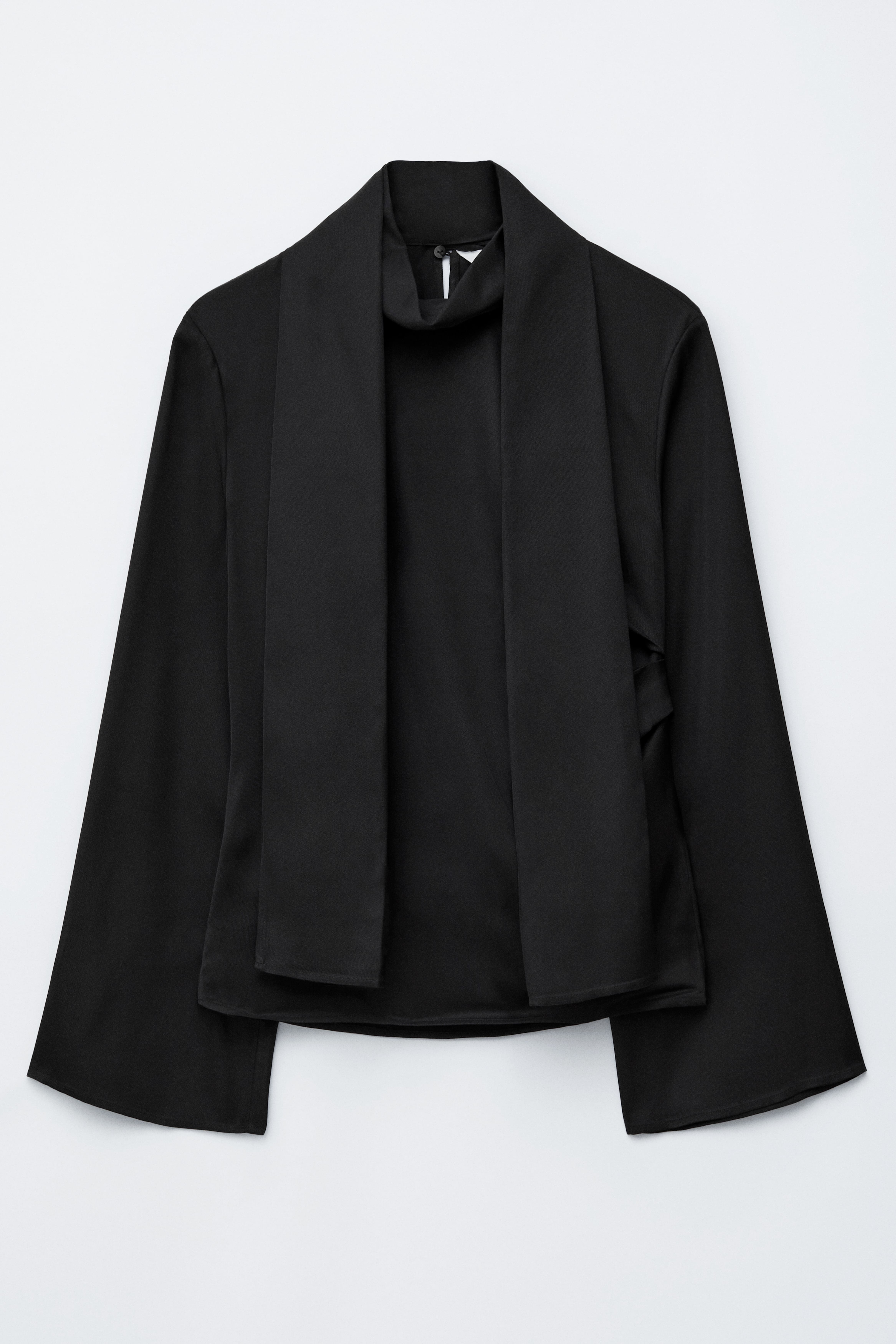 Blusa in raso con dettaglio sciarpa - Nero/Beige