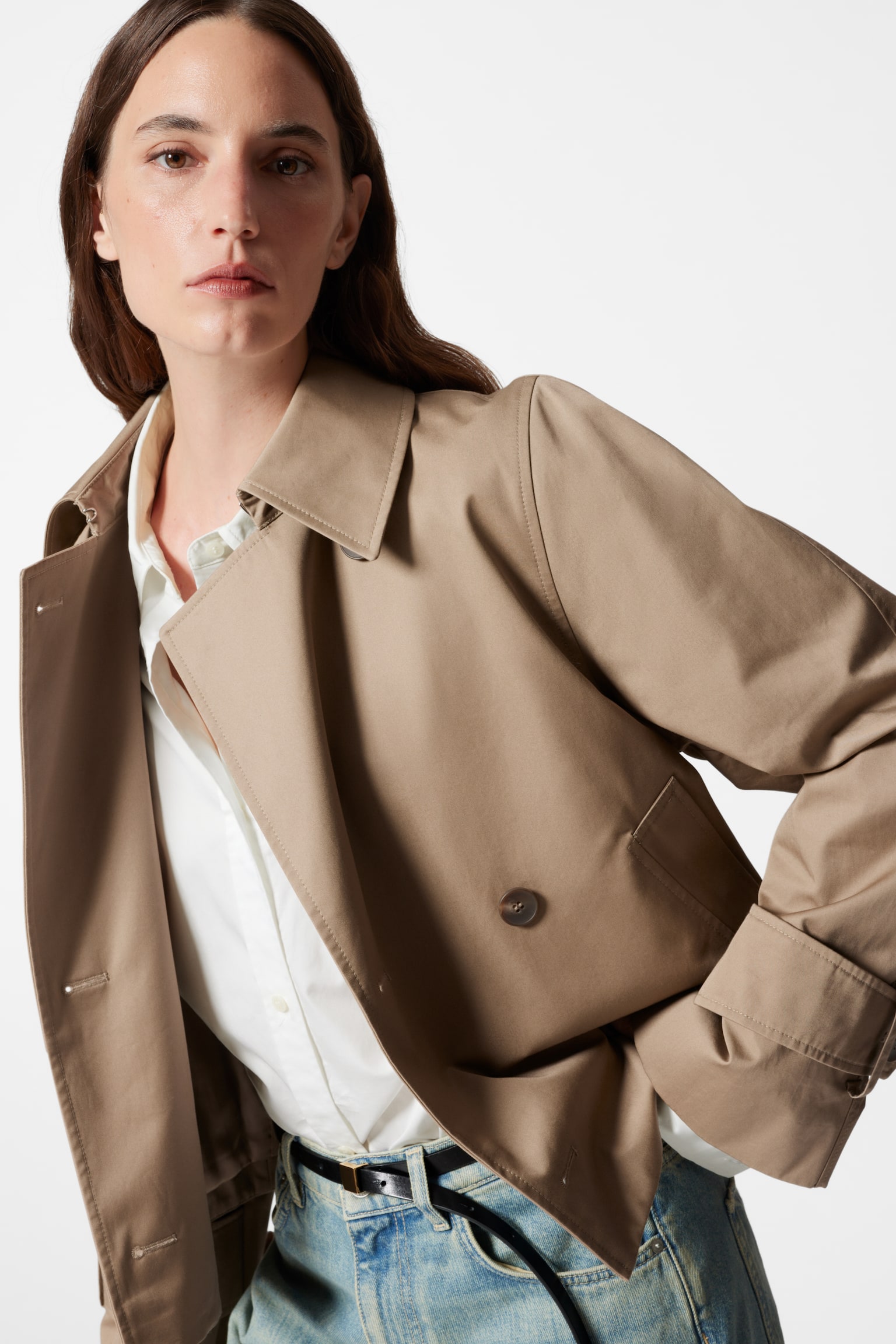 Short Trench Coat Jacket - Beige/Black/Khaki - 3