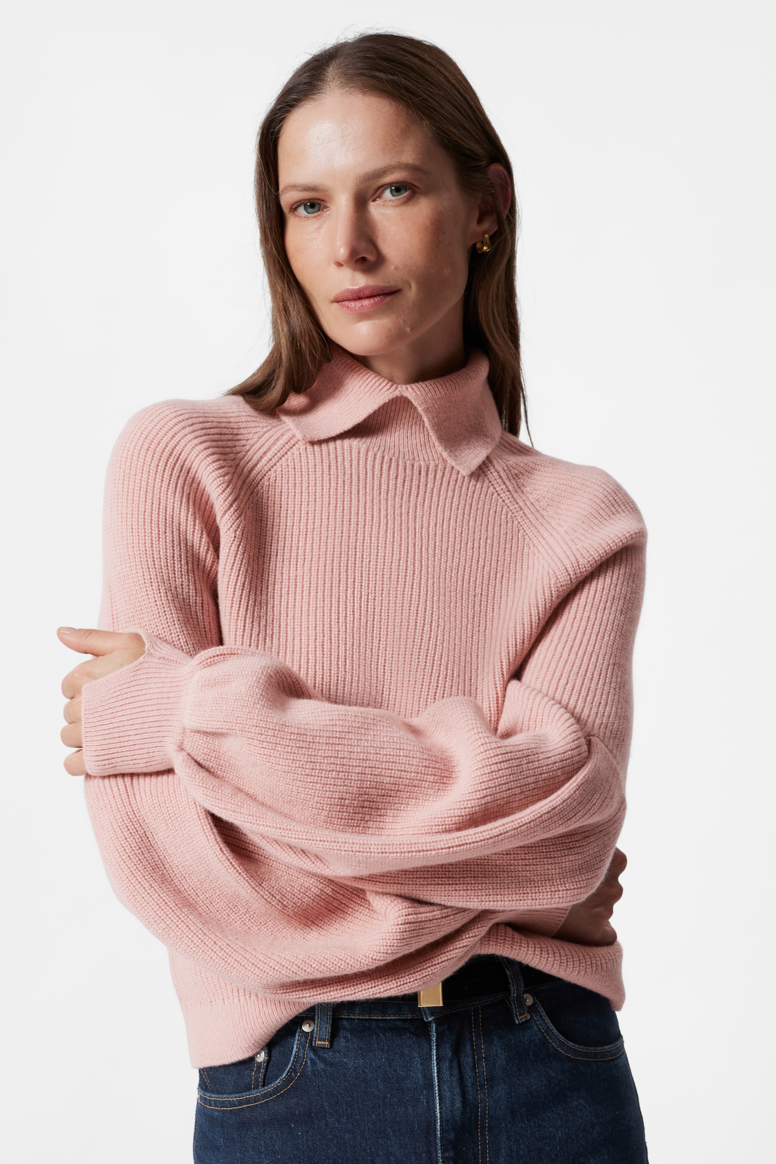 Collared Puff-Sleeve Jumper - Dusty Pink/Black - 1