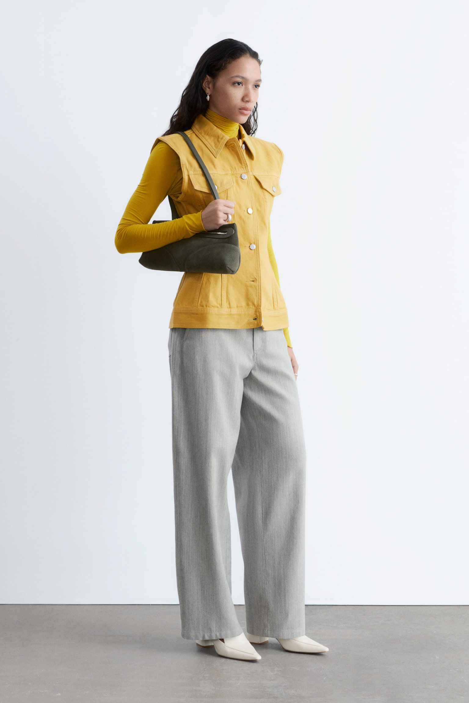 Figursyet denimvest - Gul - 7