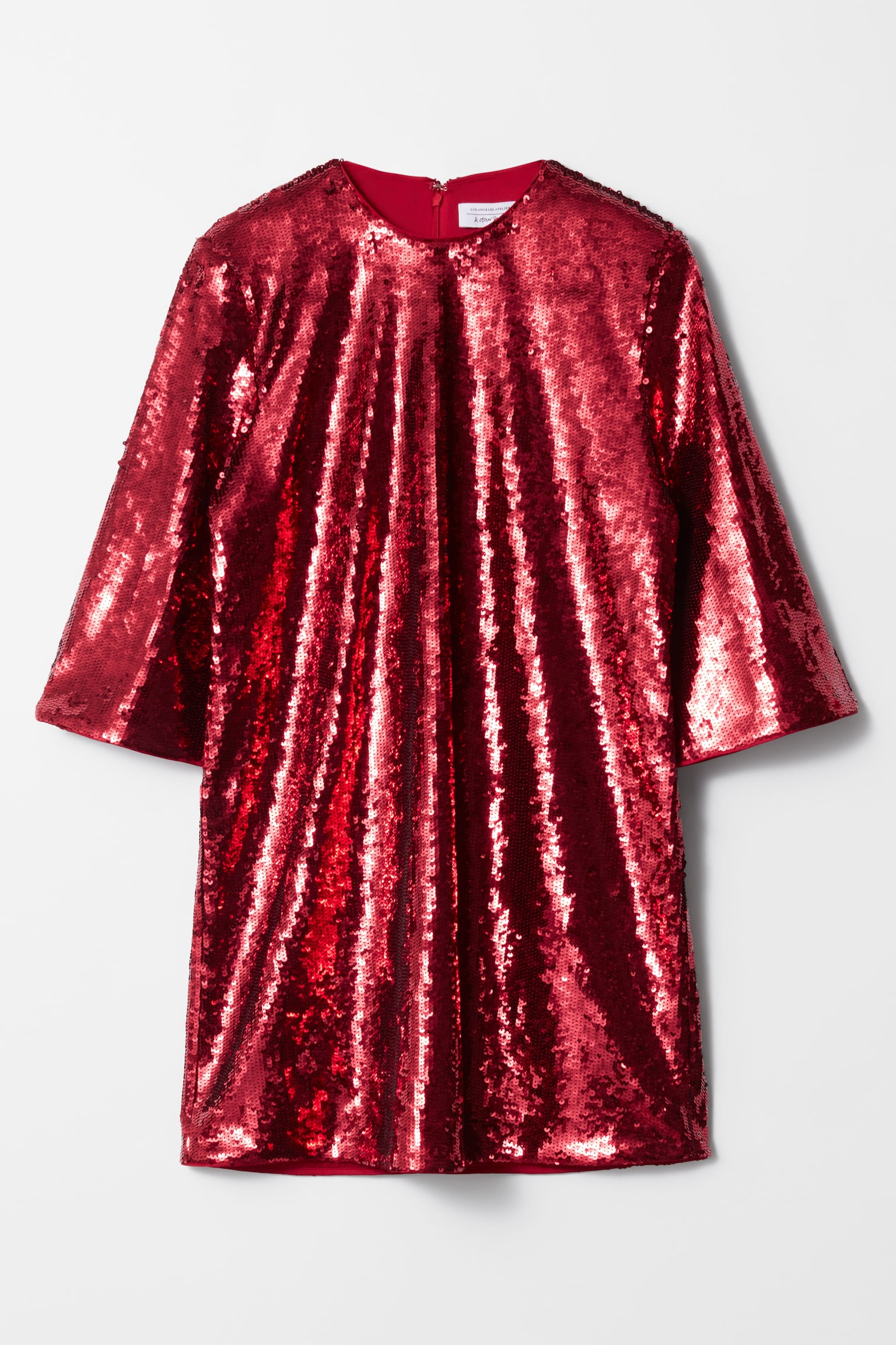 Sequined Mini Shift Dress - Black/Red - 2